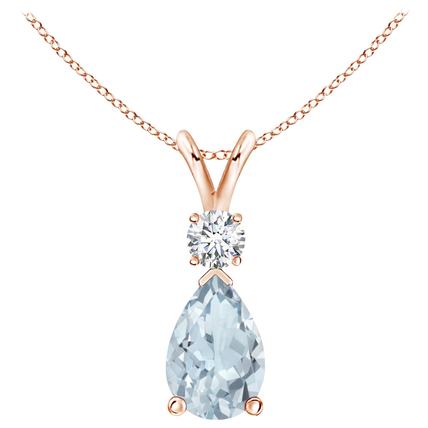 Natürlicher 1,6 Karat Aquamarin-Tropfen-Anhänger mit Diamant in 14K Roségold