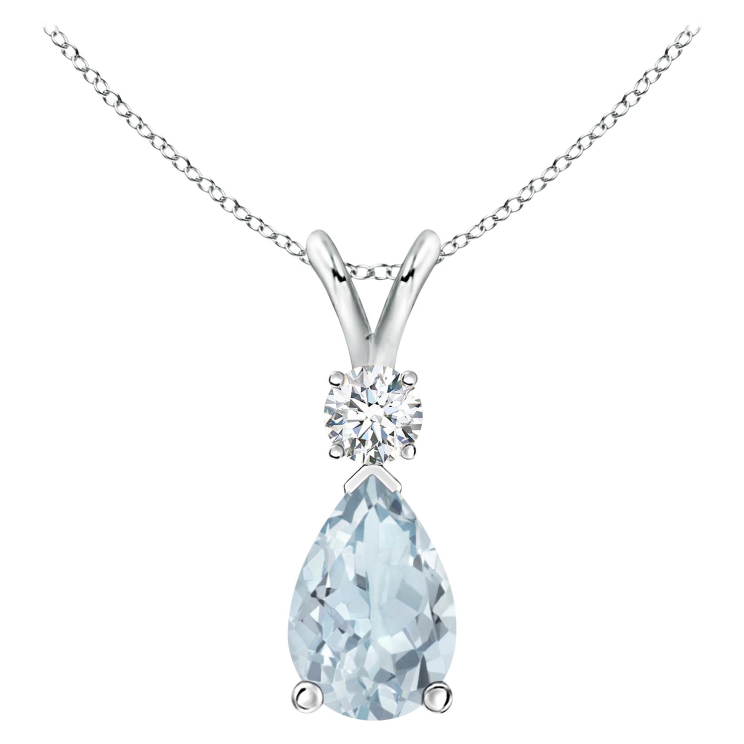 Natürlicher 1,6 Karat Aquamarin-Tropfen-Anhänger mit Diamant in 14K Weißgold