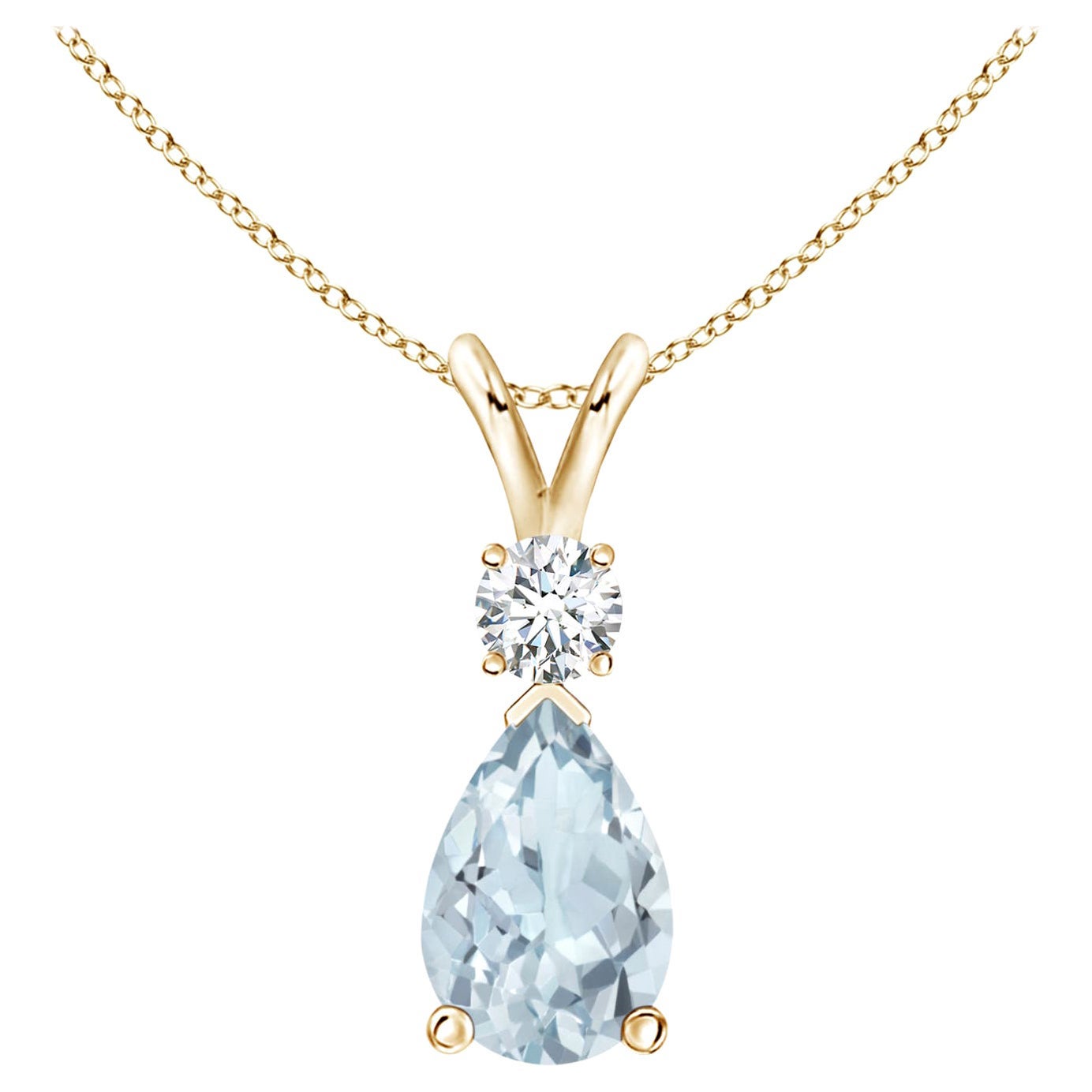 Natürlicher 1,6 Karat Aquamarin-Tropfen-Anhänger mit Diamant in 14 Karat Gelbgold