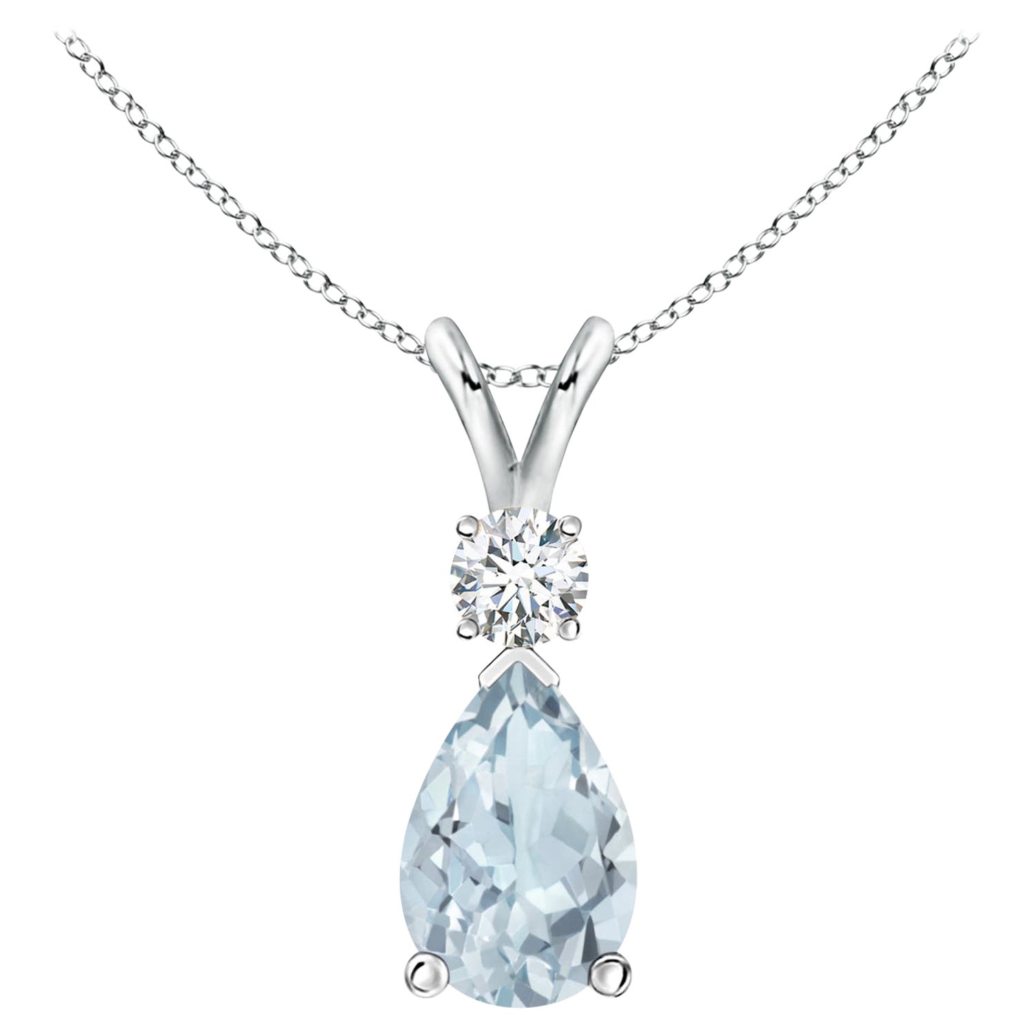 Natürlicher 1,6 Karat Aquamarin-Tropfen-Anhänger mit Diamant in 18 Karat Weißgold