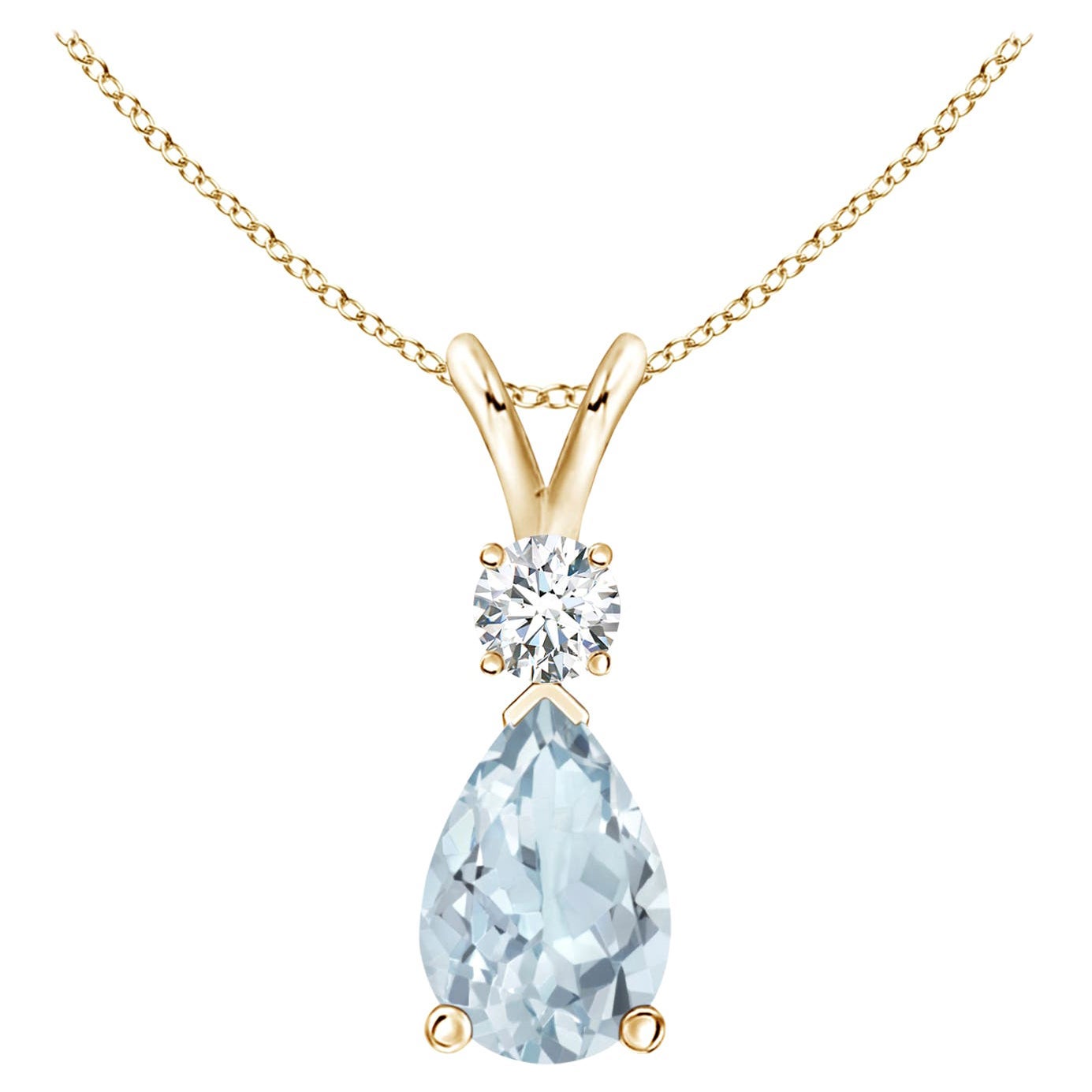 Natürlicher 1,6 Karat Aquamarin-Tropfen-Anhänger mit Diamant in 18 Karat Gelbgold