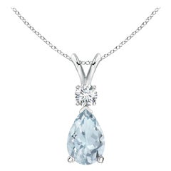 Ciondolo a goccia con acquamarina naturale da 1,6 ct e diamante in argento 925 A. Silver