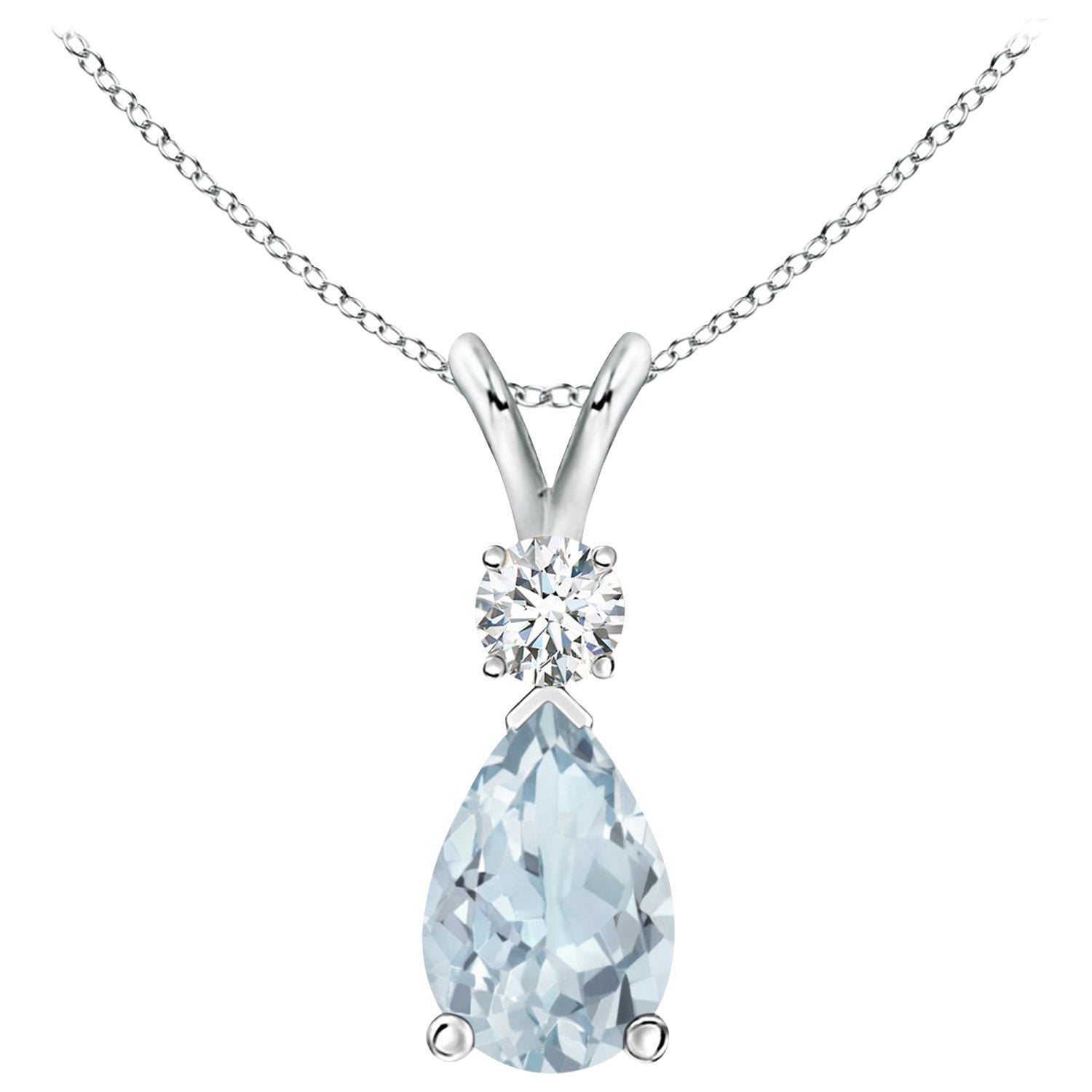 Ciondolo a goccia con acquamarina naturale da 1,6 ct e diamante in platino