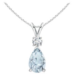 Natural 1.6 ct Aquamarine Teardrop Pendant with Diamond in Platinum
