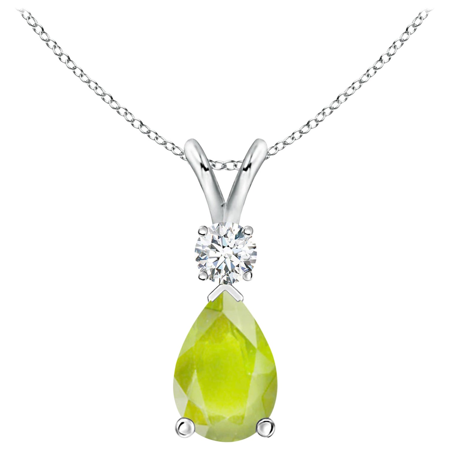 Ciondolo a goccia con peridoto naturale da 1,6 ct e diamante in oro bianco 14K
