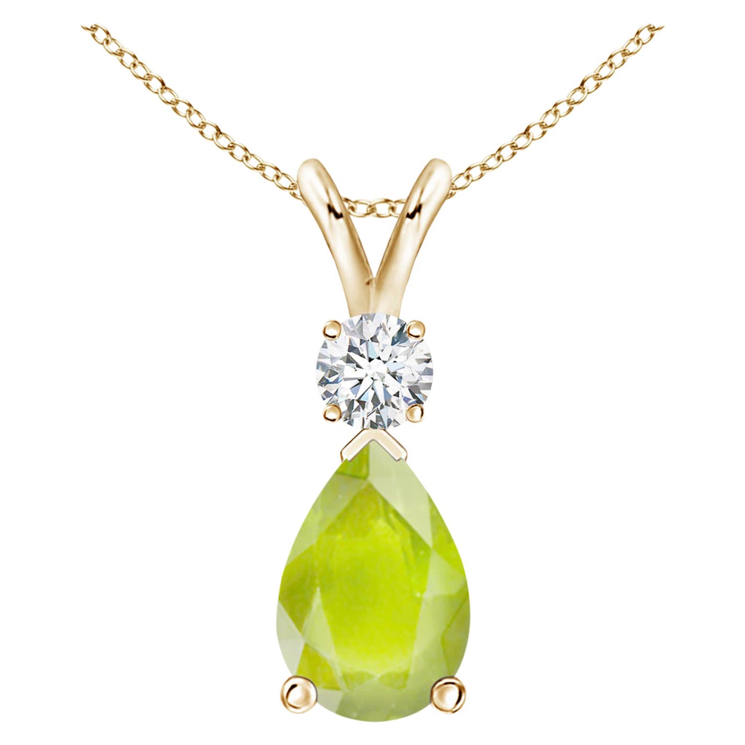 Natürlicher 1,6 Karat Peridot-Tropfen-Anhänger mit Diamant in 14 Karat Gelbgold