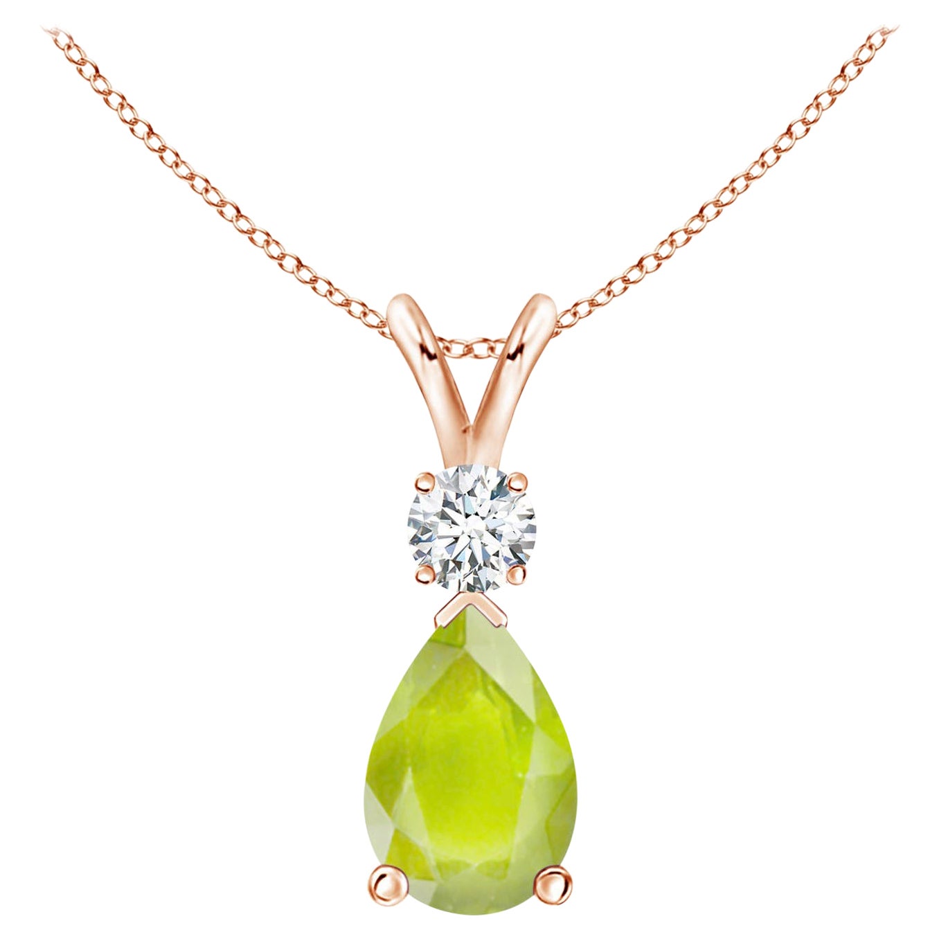 Natürlicher 1,6 Karat Peridot Tropfenanhänger mit Diamant in 18 Karat Roségold