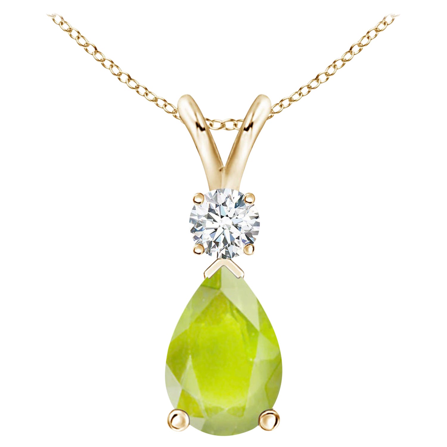 Natürlicher 1,6 Karat Peridot-Tropfen-Anhänger mit Diamant in 18 Karat Gelbgold
