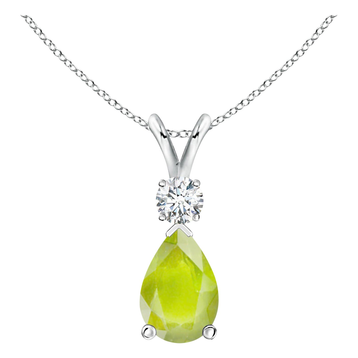 Natural 1.6 ct Peridot Teardrop Pendant with Diamond in Platinum