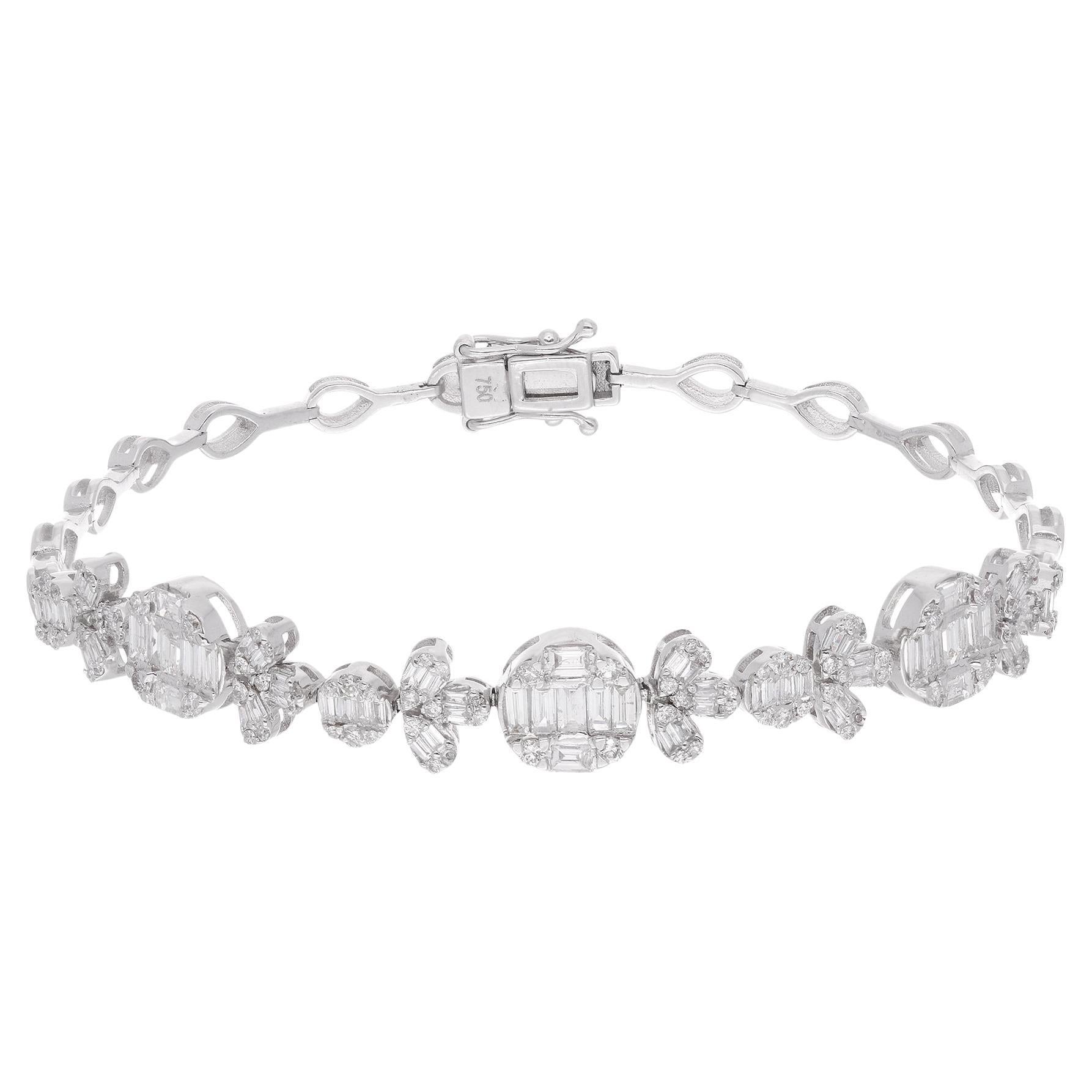 Natural 1.60 Carat Baguette Diamond Charm Bracelet 18 Karat White Gold Jewelry For Sale