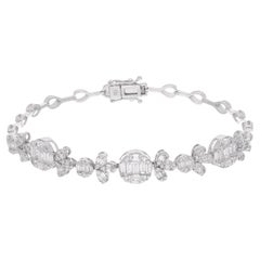 Natural 1.60 Carat Baguette Diamond Charm Bracelet 18 Karat White Gold Jewelry