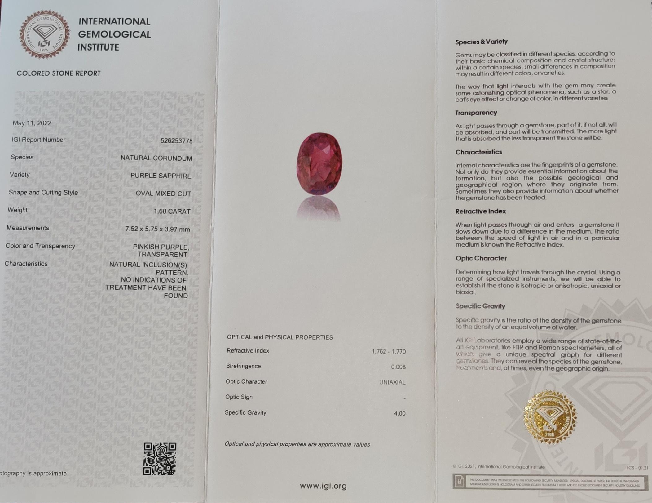 Natürlicher 1,60 Karat lila Saphir Diamant-Blumenring IGI zertifiziert im Angebot 2