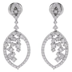 Pendants d'oreilles en or blanc 14 carats avec diamants ronds naturels de 1,60 carat