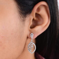 Natural 1.60 Carat Round Diamond Dangle Earrings 18 Karat White Gold Jewelry