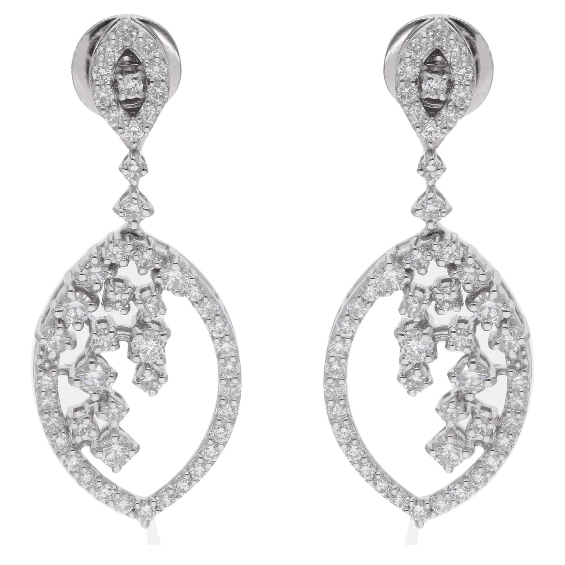 Natural 1.60 Carat Round Diamond Dangle Earrings 18 Karat White Gold Jewelry