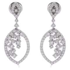 Pendants d'oreilles en or blanc 18 carats avec diamants ronds naturels de 1,60 carat