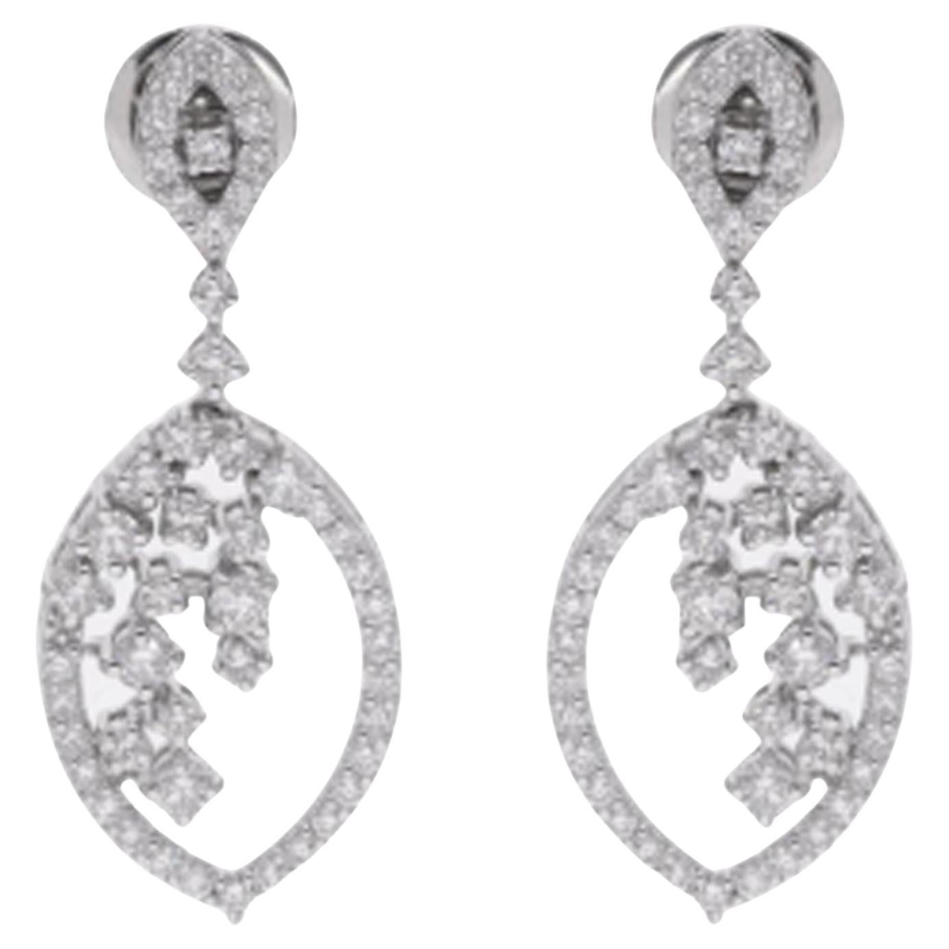 Orecchini pendenti con diamante rotondo naturale da 1,60 carati Gioielli in oro bianco 18 carati