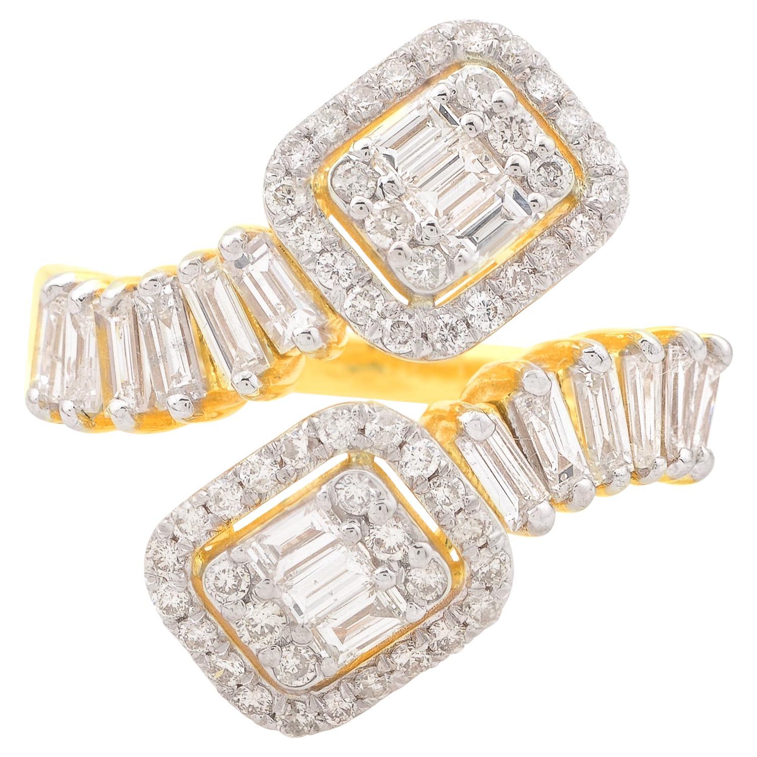 Natural 1.60 Carat S/H Baguette Diamond Wrap Ring 18 Karat Yellow Gold Jewelry