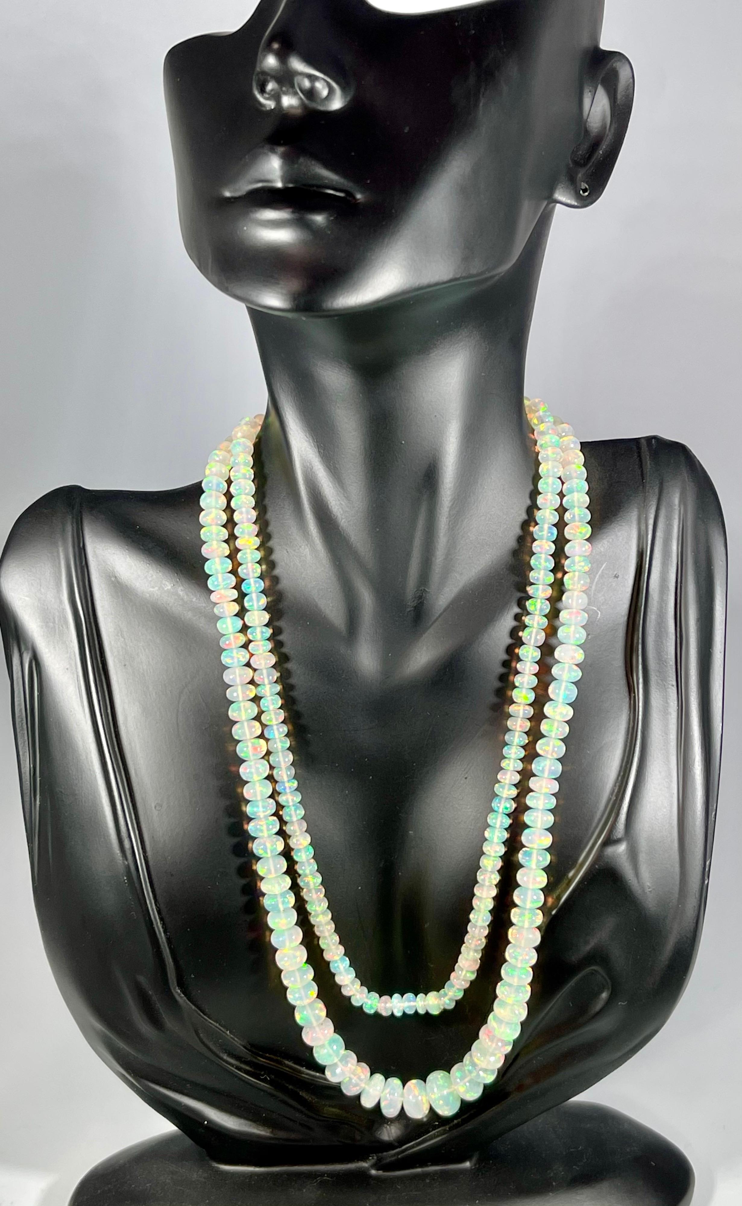 Natural 160 Ct Ethiopian Opal Bead Single Strand Necklace Opera 5
