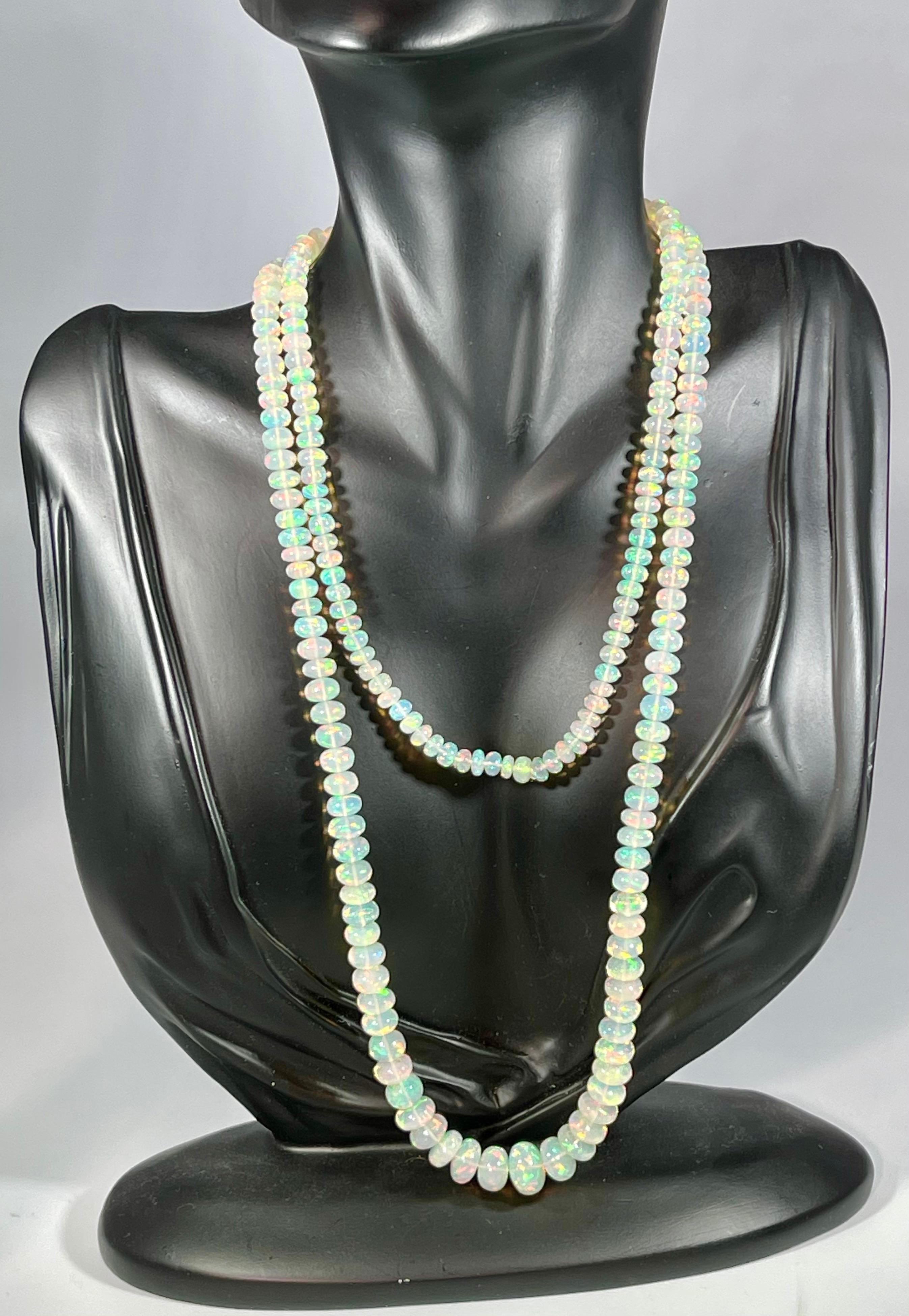 Natural 160 Ct Ethiopian Opal Bead Single Strand Necklace Opera 6