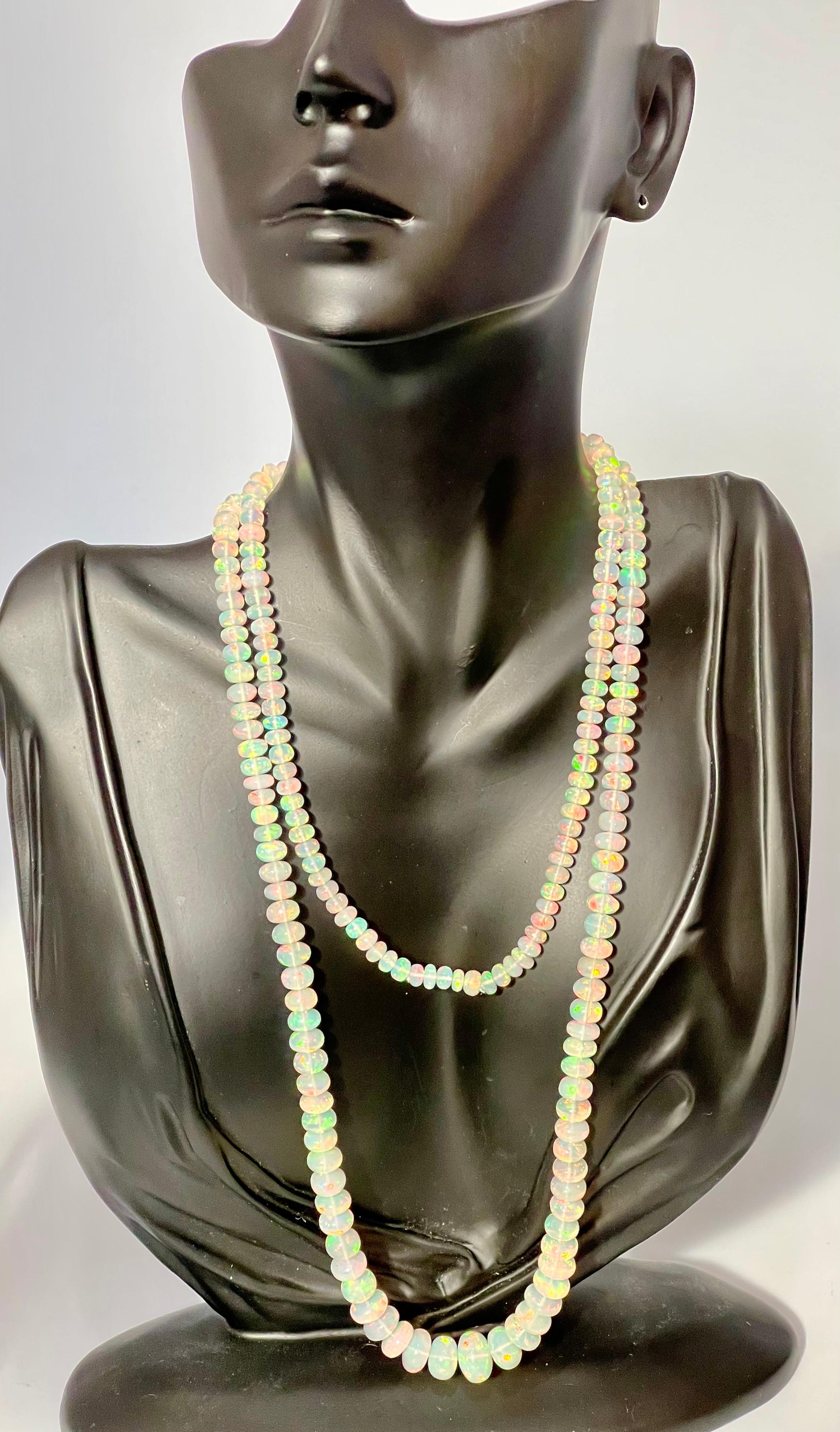 Natural 160 Ct Ethiopian Opal Bead Single Strand Necklace Opera 7