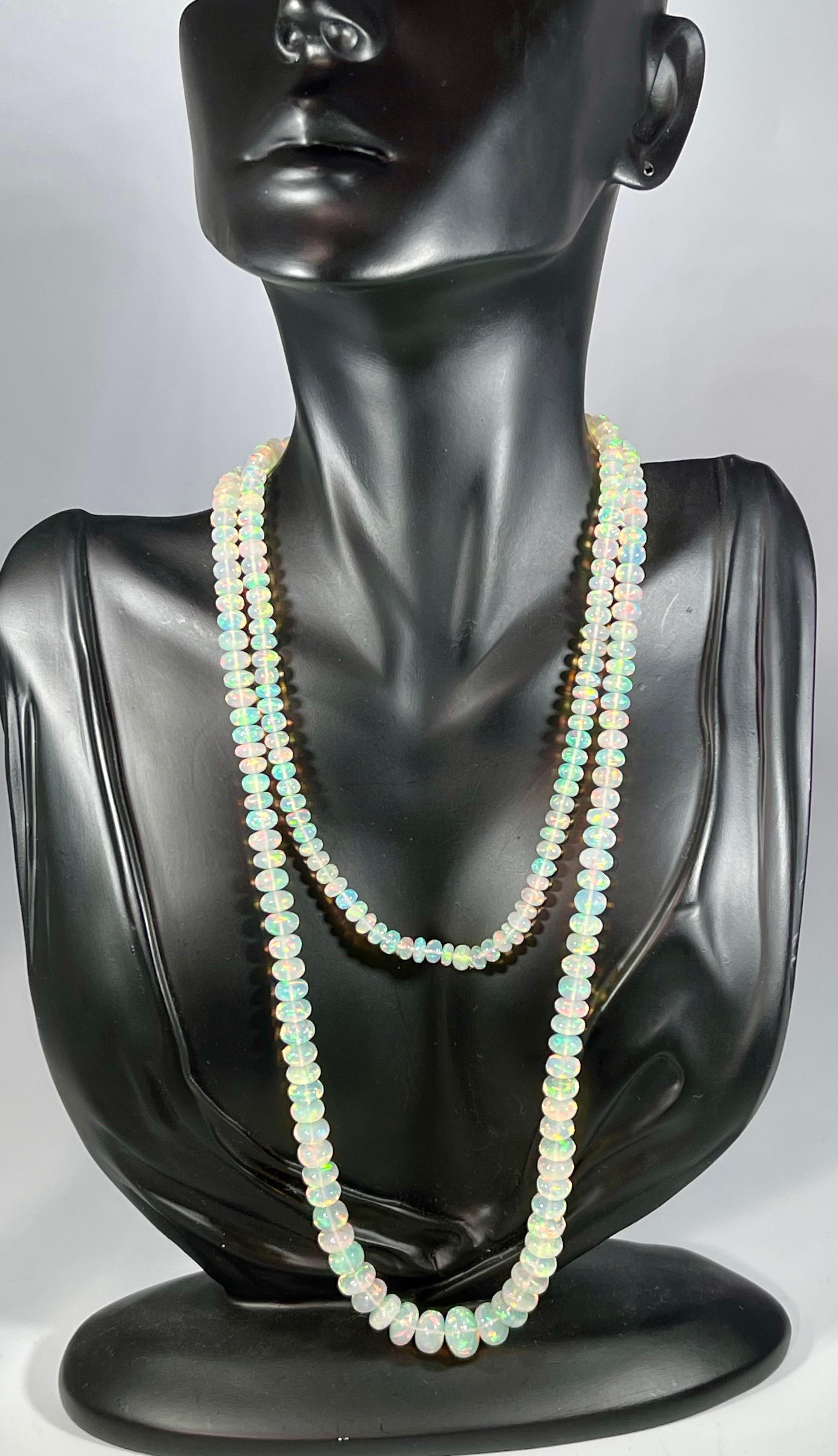 Natural 160 Ct Ethiopian Opal Bead Single Strand Necklace Opera 8