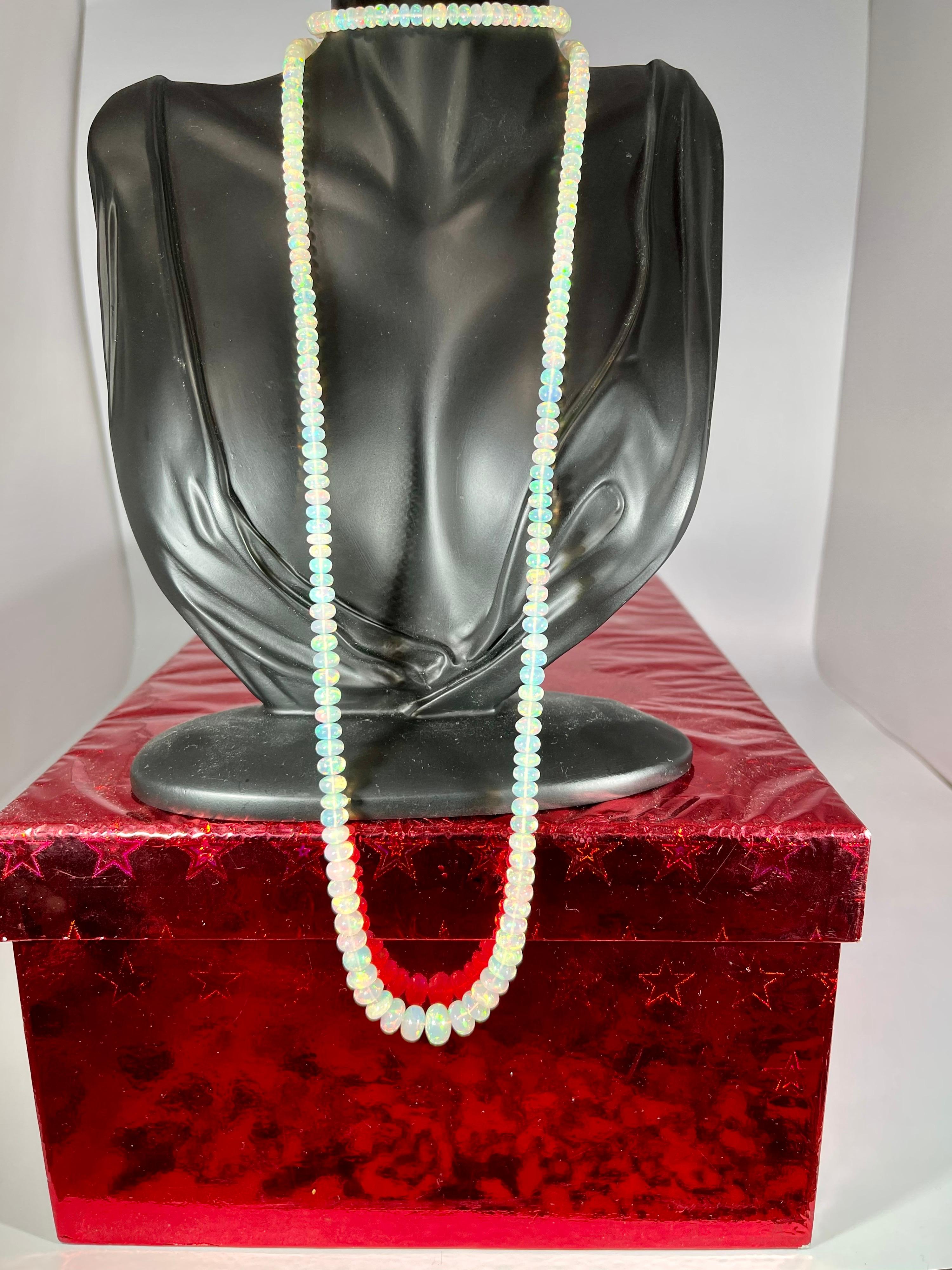 Natural 160 Ct Ethiopian Opal Bead Single Strand Necklace Opera In Excellent Condition In New York, NY