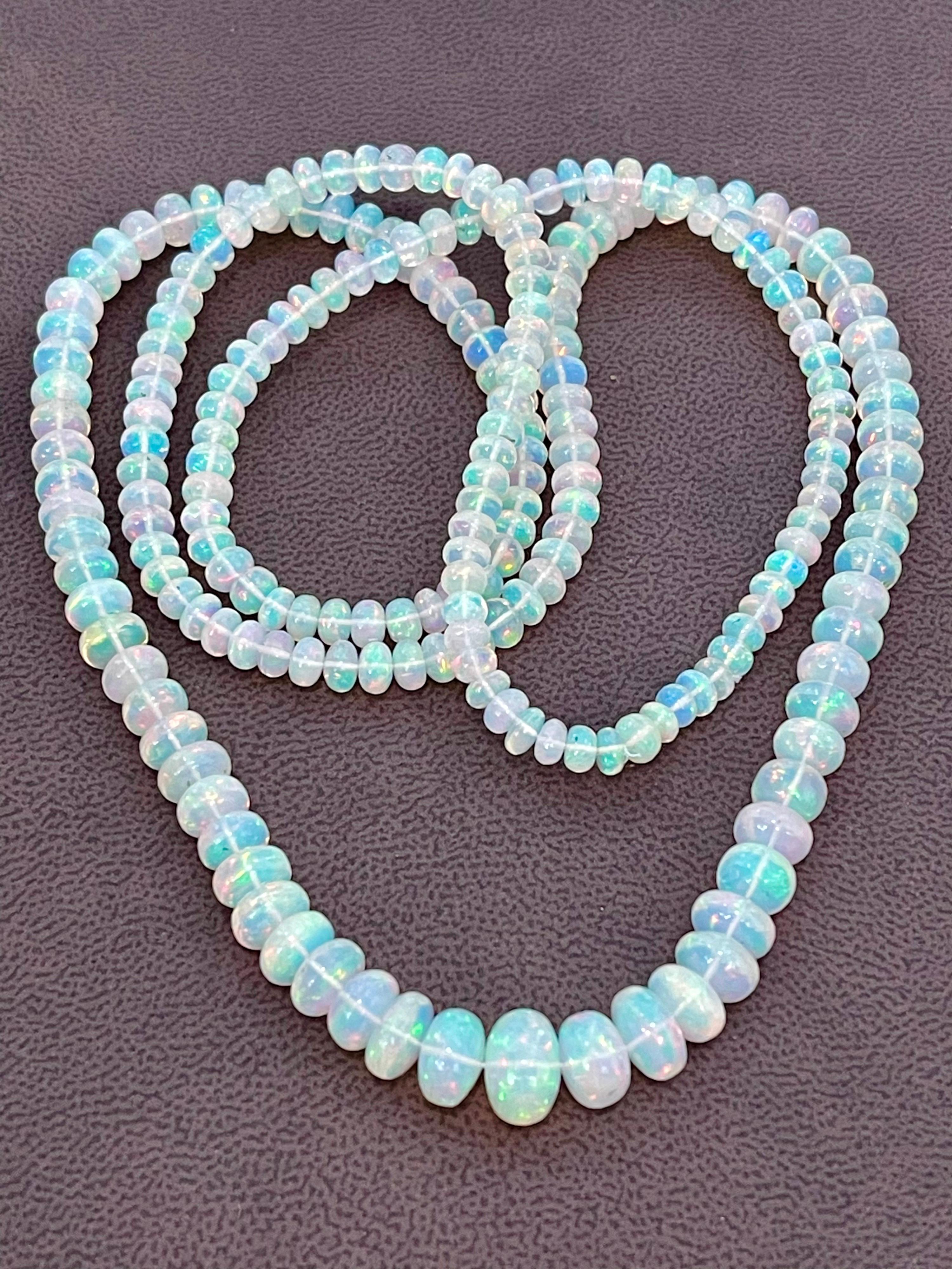 Women's Natural 160 Ct Ethiopian Opal Bead Single Strand Necklace Opera