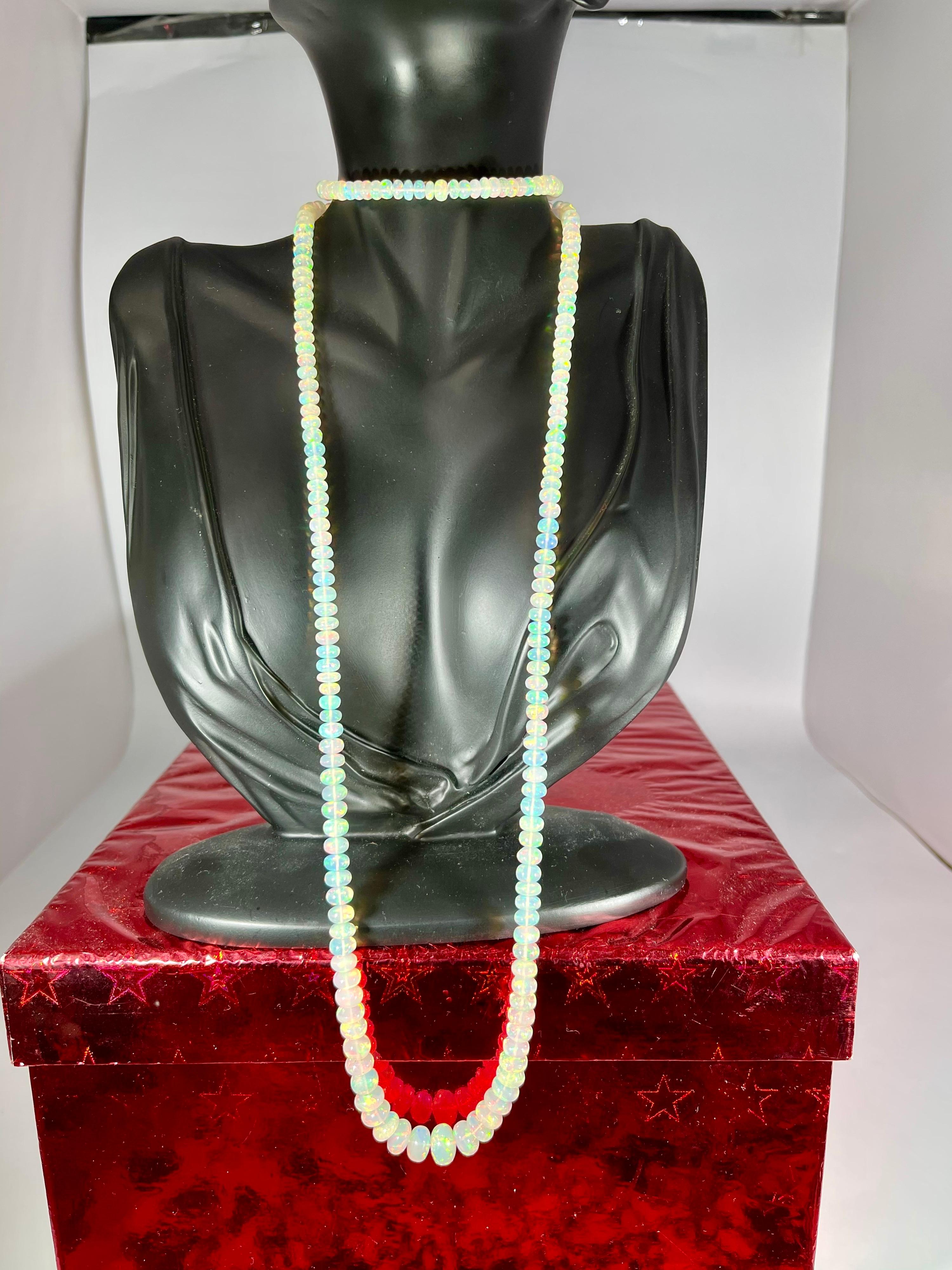 Natural 160 Ct Ethiopian Opal Bead Single Strand Necklace Opera 1
