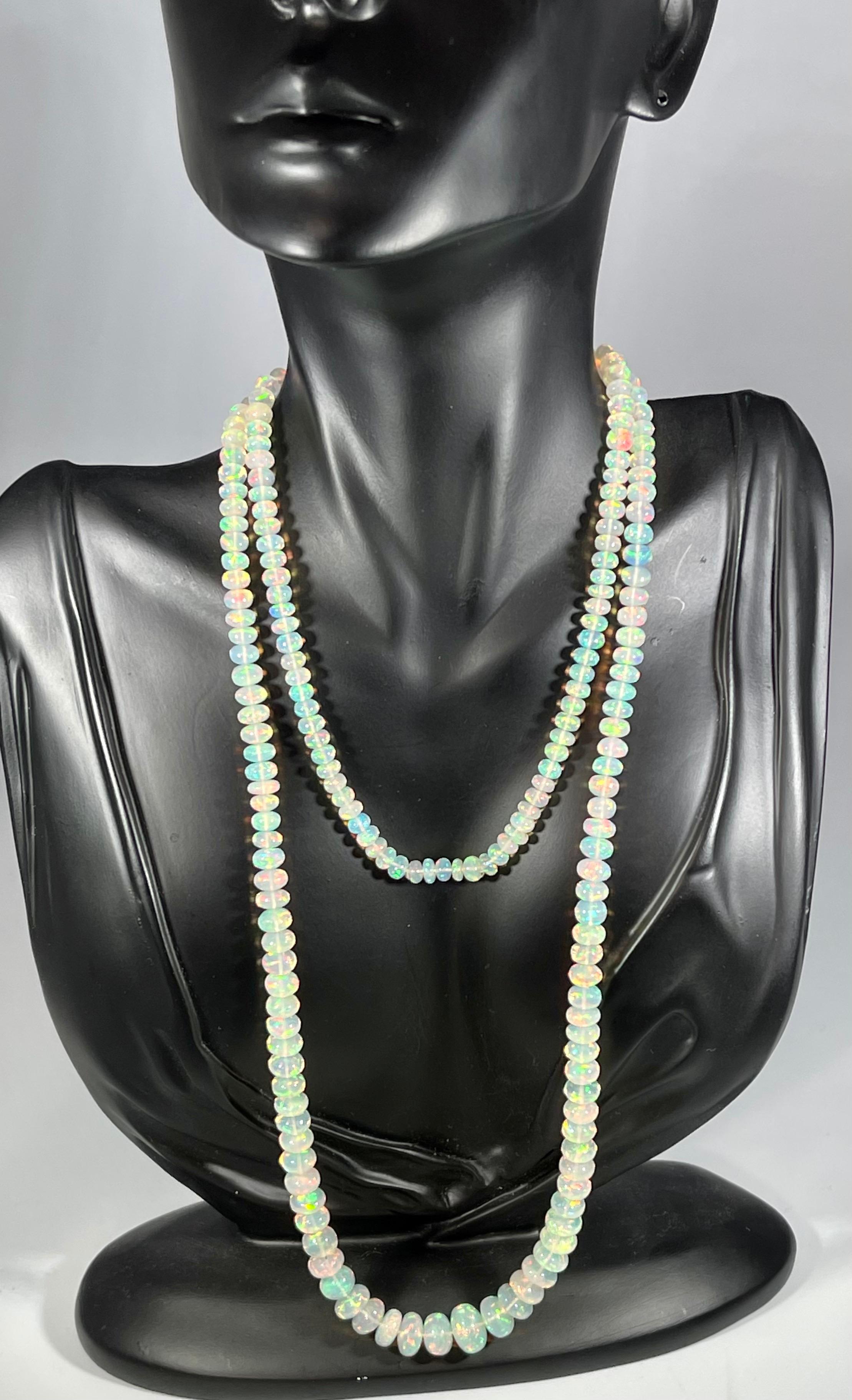 Natural 160 Ct Ethiopian Opal Bead Single Strand Necklace Opera 3