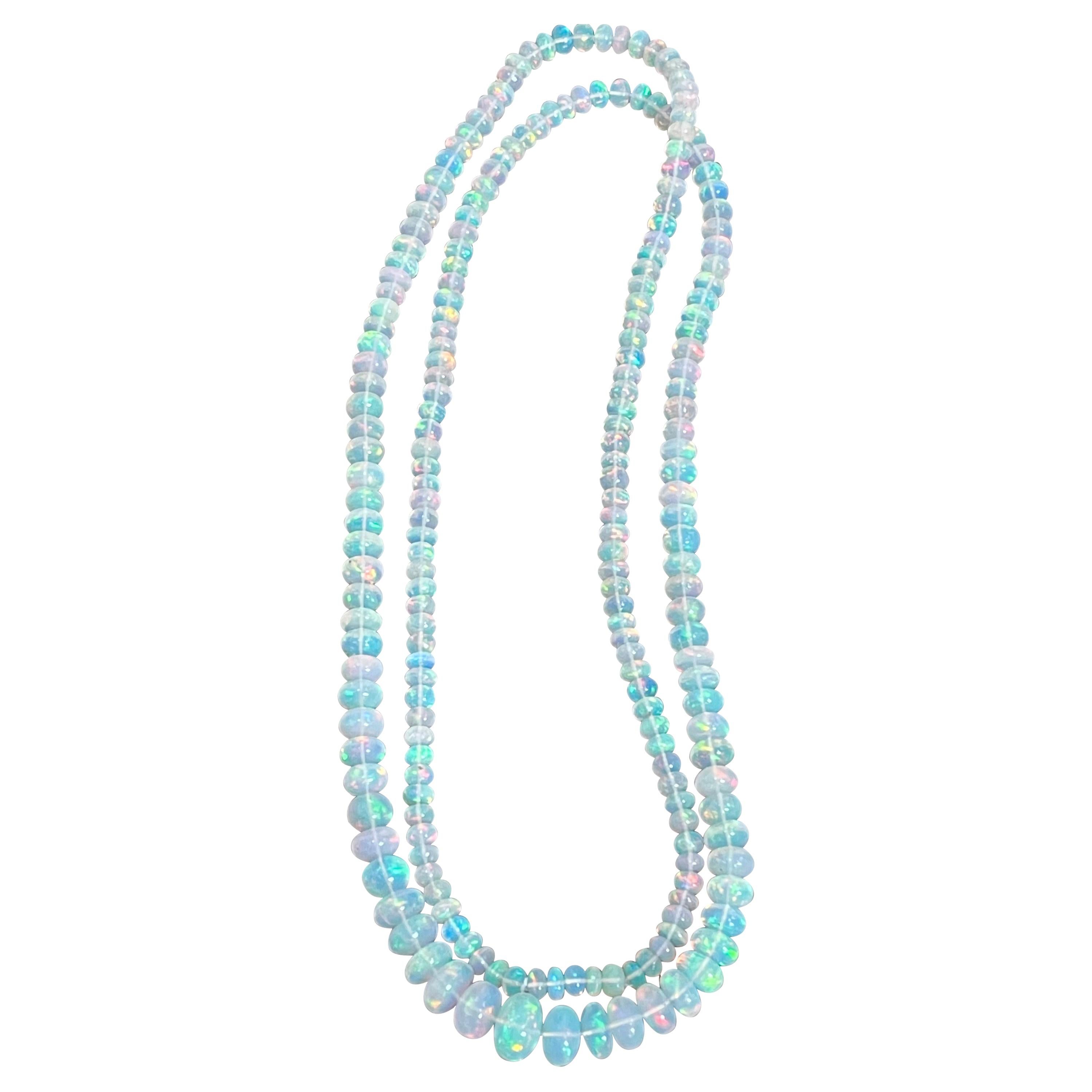 3-Strand Natural Ethiopian Opal Beaded Necklace – 128 Carats, White, 18-20 Inch