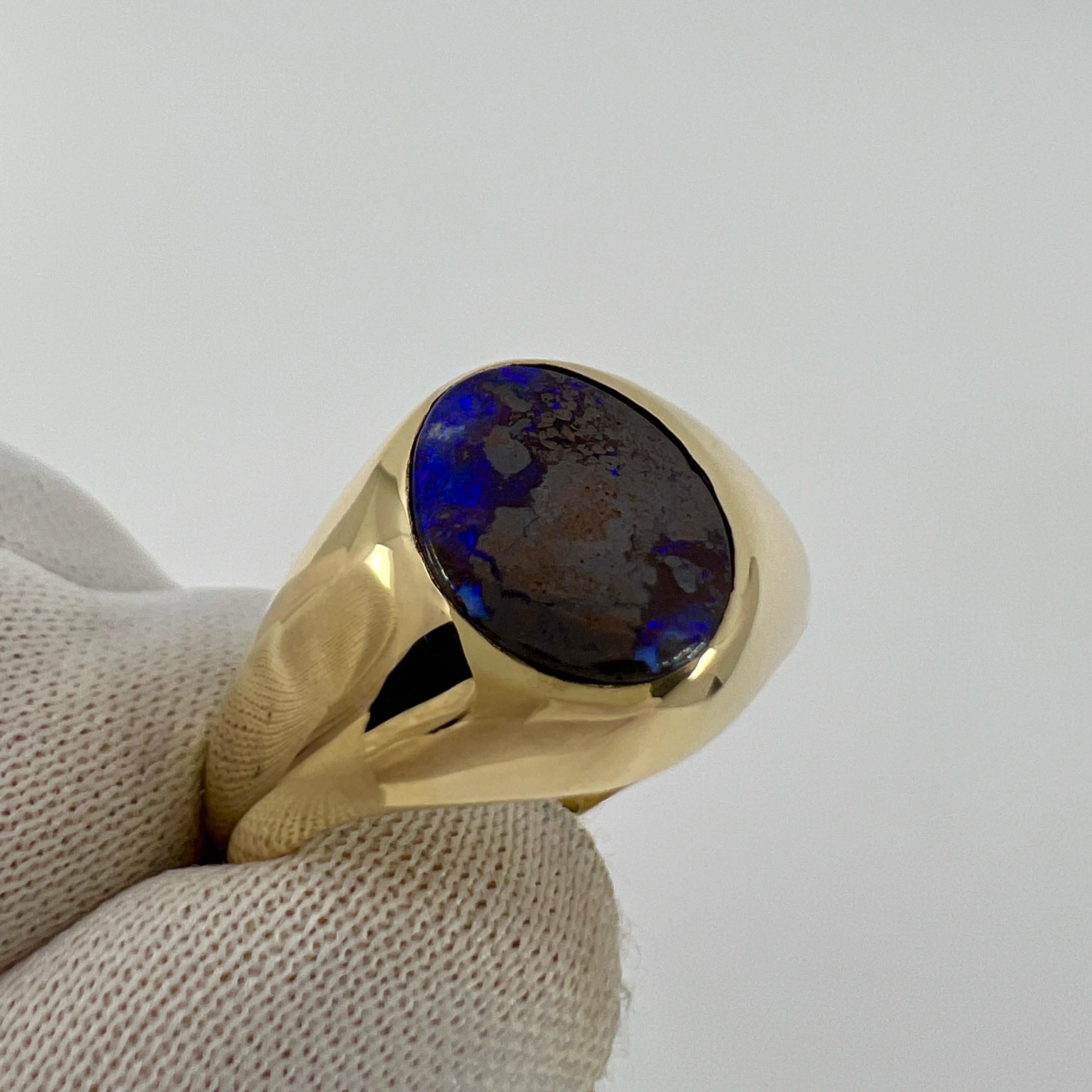 Bague signet ovale en or jaune 9 carats avec opale rocheuse noire naturelle australienne de 1,60 carat 5
