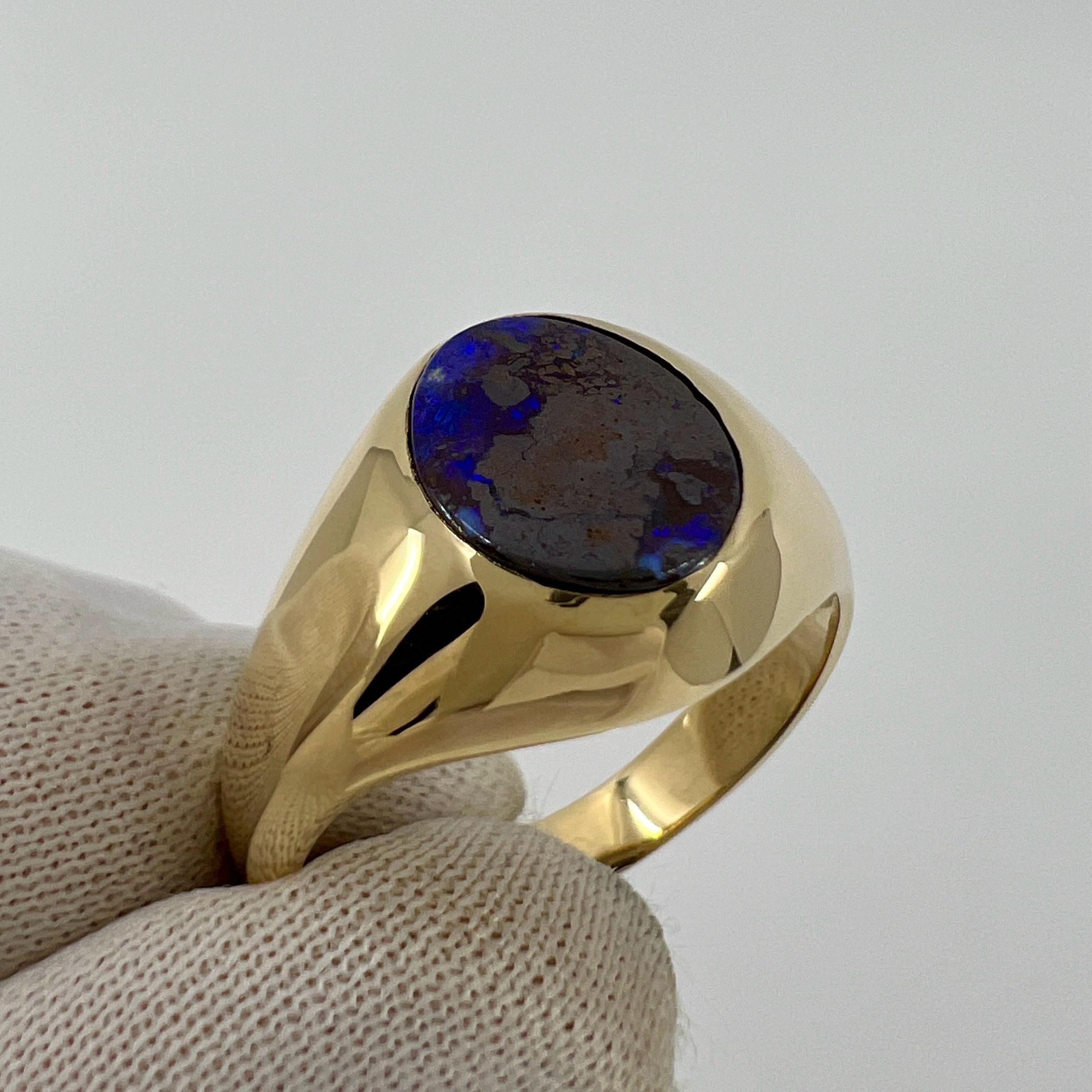 Bague signet ovale en or jaune 9 carats avec opale rocheuse noire naturelle australienne de 1,60 carat 7