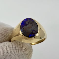 Natural 1.60ct Australian Black Boulder Opal 9k Yellow Gold Oval Signet Ring