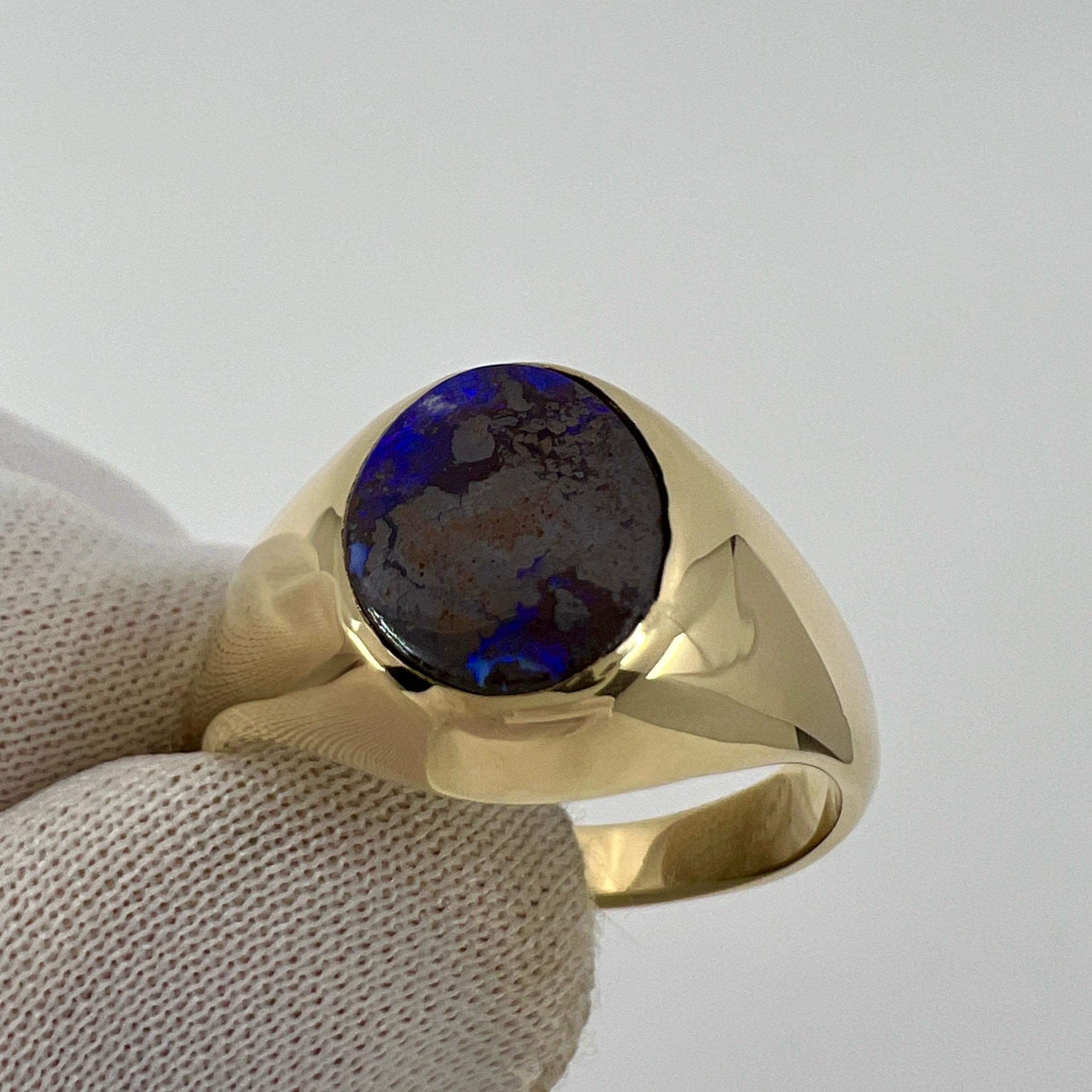  Bague signet ovale en or jaune 9 carats avec opale rocheuse noire naturelle australienne de 1,60 carat Unisexe 