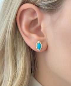 Natural 1.60cts Turquoise & 0.19cts Diamond Earring in 14k Gold