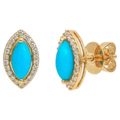 Natural 1.60cts Turquoise & 0.19cts Diamond Earring in 14k Gold