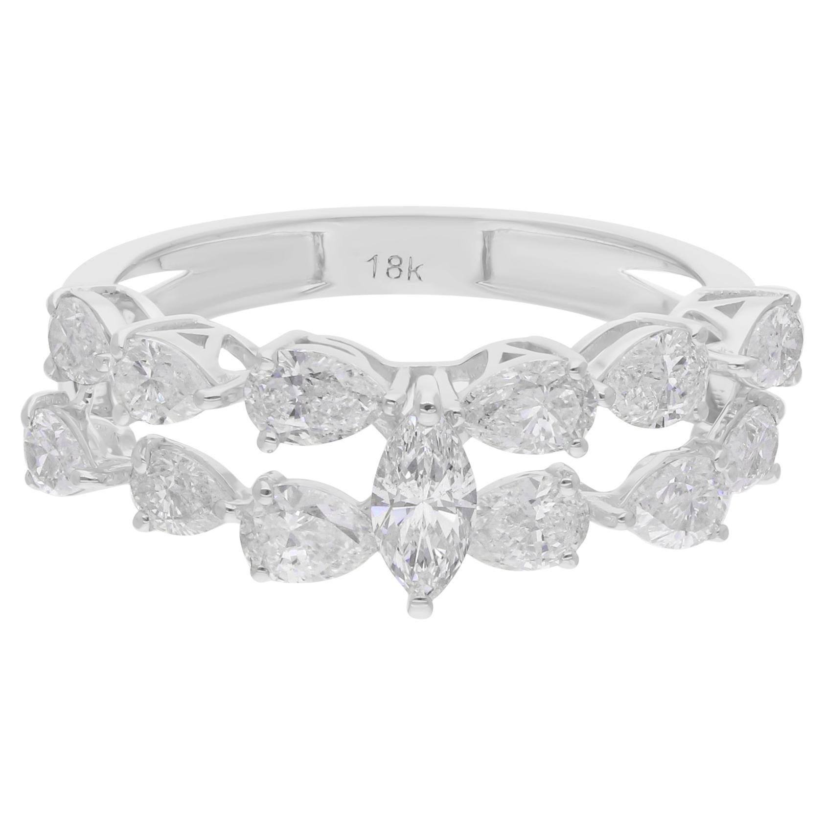 Anillo de diamantes marquesa pera SI/H natural de 1,61 quilates Joyas de oro blanco de 18 quilates