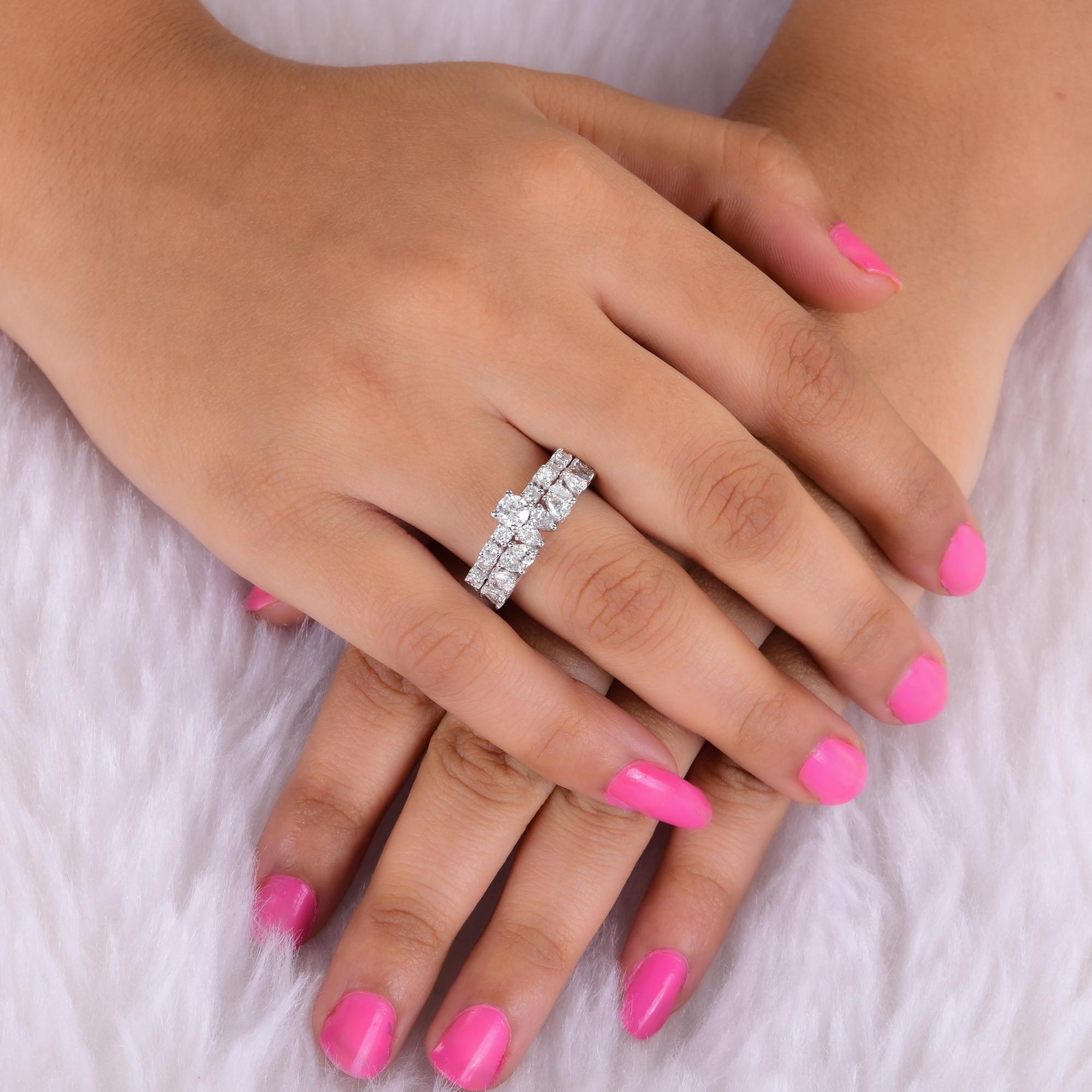 Natural 1.61 Carat SI/H Round Pear Diamond Ring 18 Karat White Gold Jewelry Corte redondo en venta
