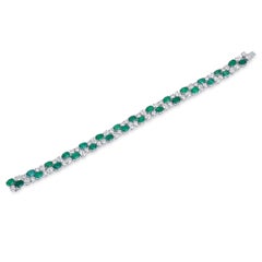 Natural 16.11 Ct TW Vivid Green Emerald & Diamond Bracelet 18K White Gold