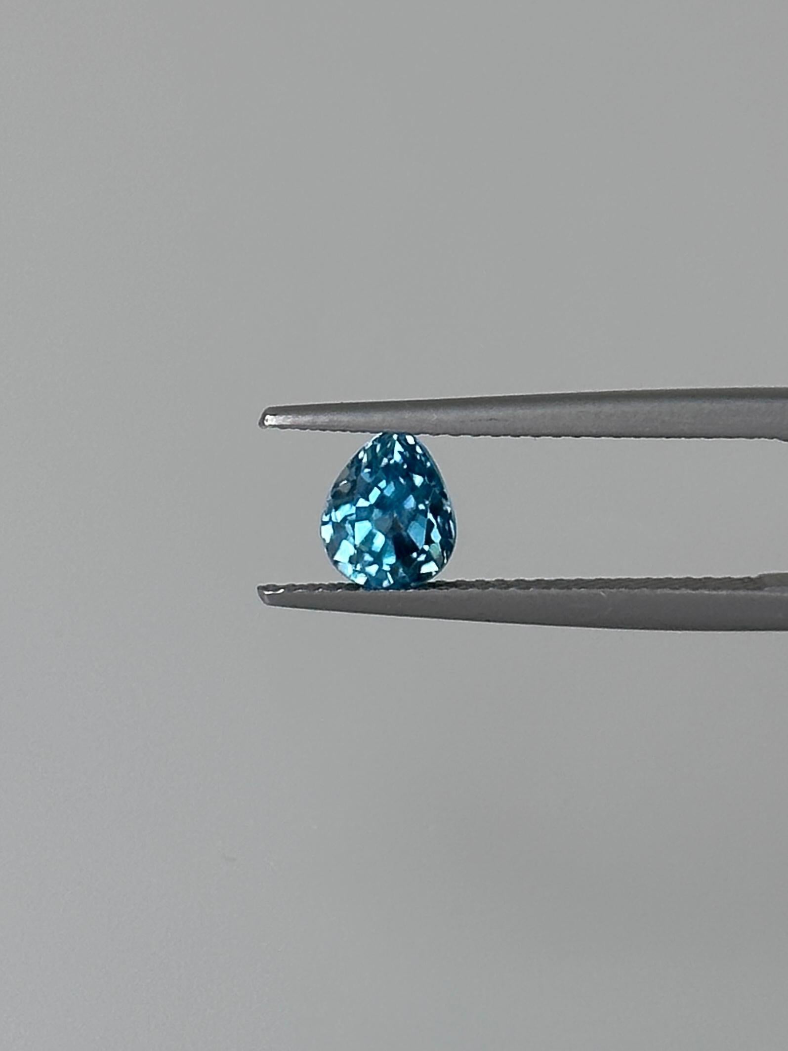 A beautiful sparkling Pear shaped 'Metallic Blue' Zircon from Ratanakiri, Cambodia.

Dimension: 6.63 x 5.53 x 4.58 mm
Traditional Heat Treatment

Rare sparkling Blue Zircon is only found at one place in the world at Ratanakiri province in Northeast