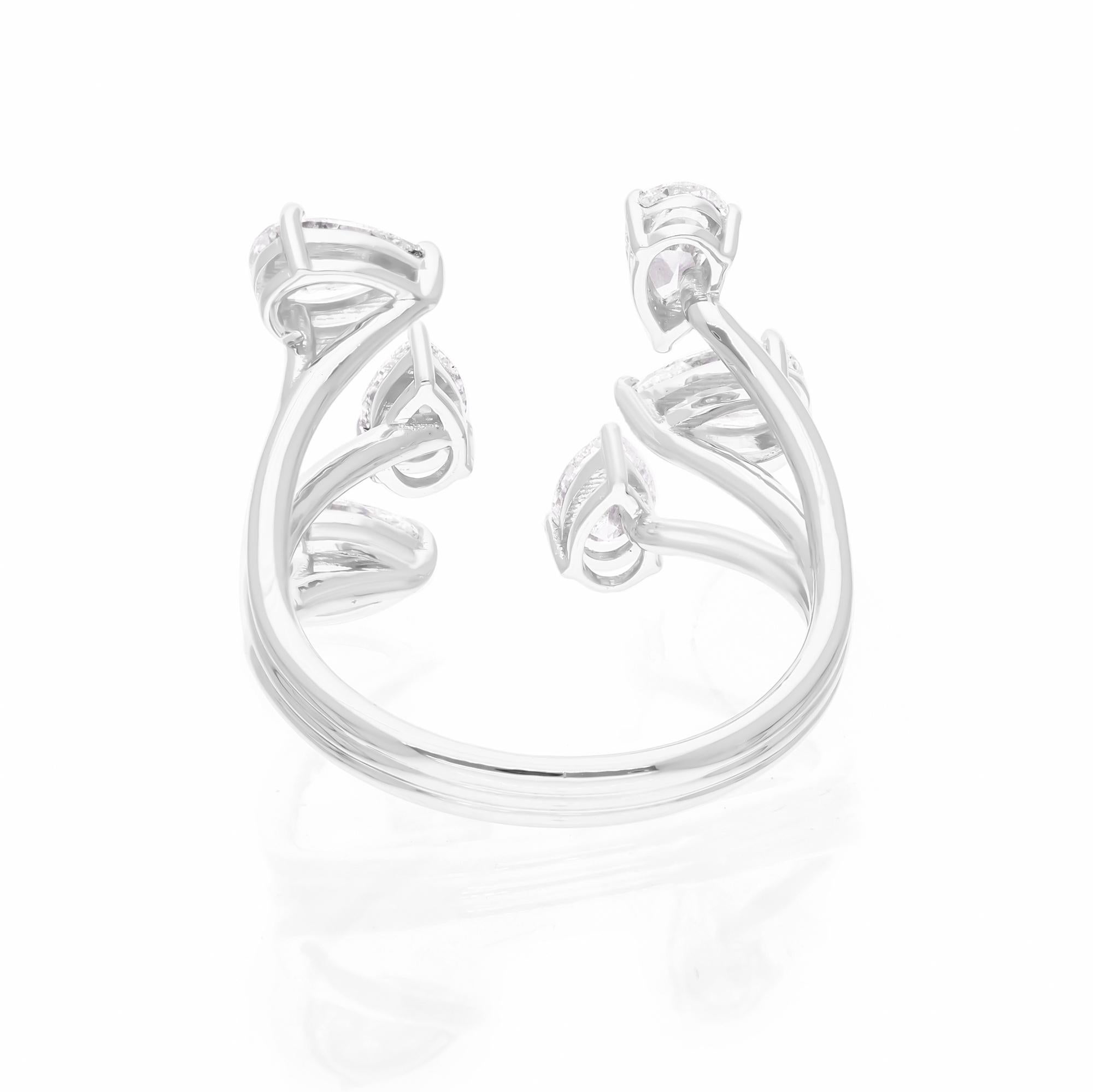 Natürlicher 1,62 Karat birnenförmiger Diamant-Manschettenring 14 Karat Weißgold Handgefertigter Schmuck (Moderne) im Angebot