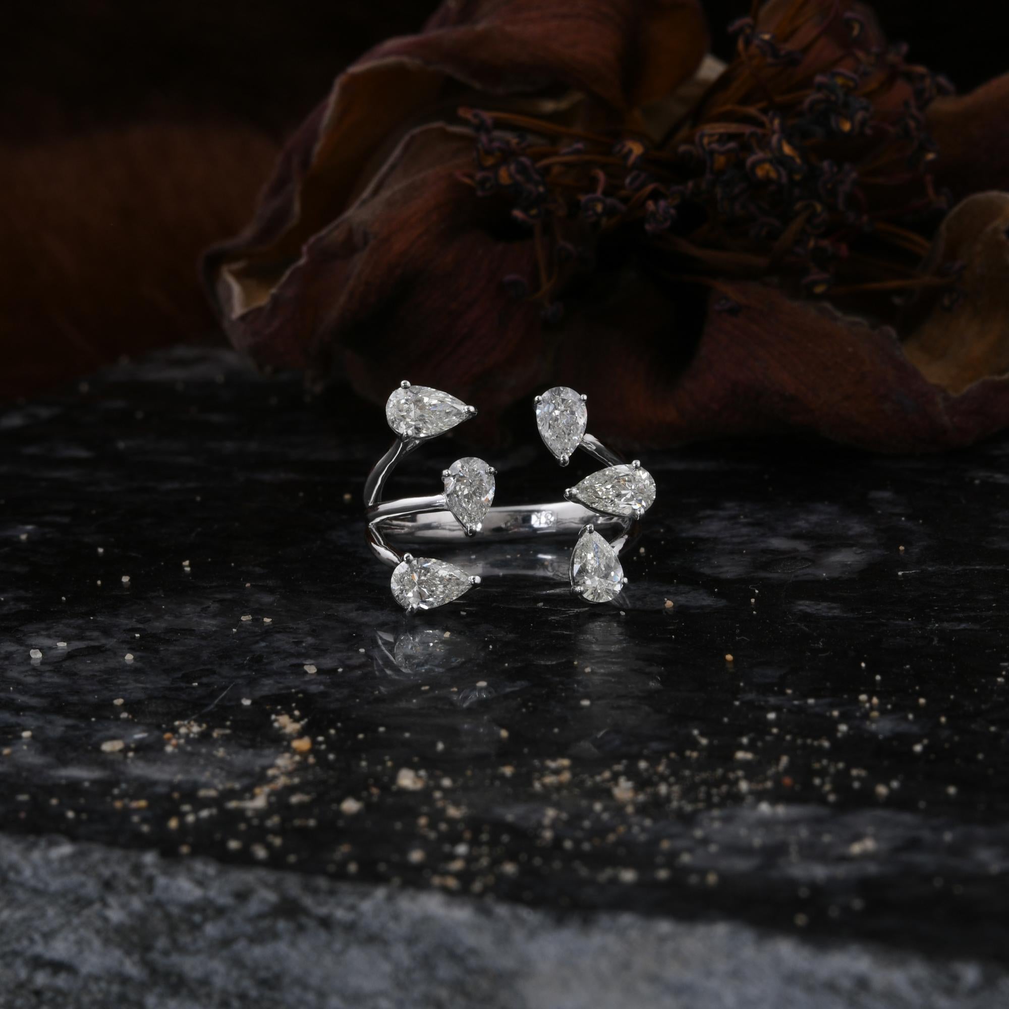 Natürlicher 1,62 Karat birnenförmiger Diamant-Manschettenring 14 Karat Weißgold Handgefertigter Schmuck (Tropfenschliff) im Angebot
