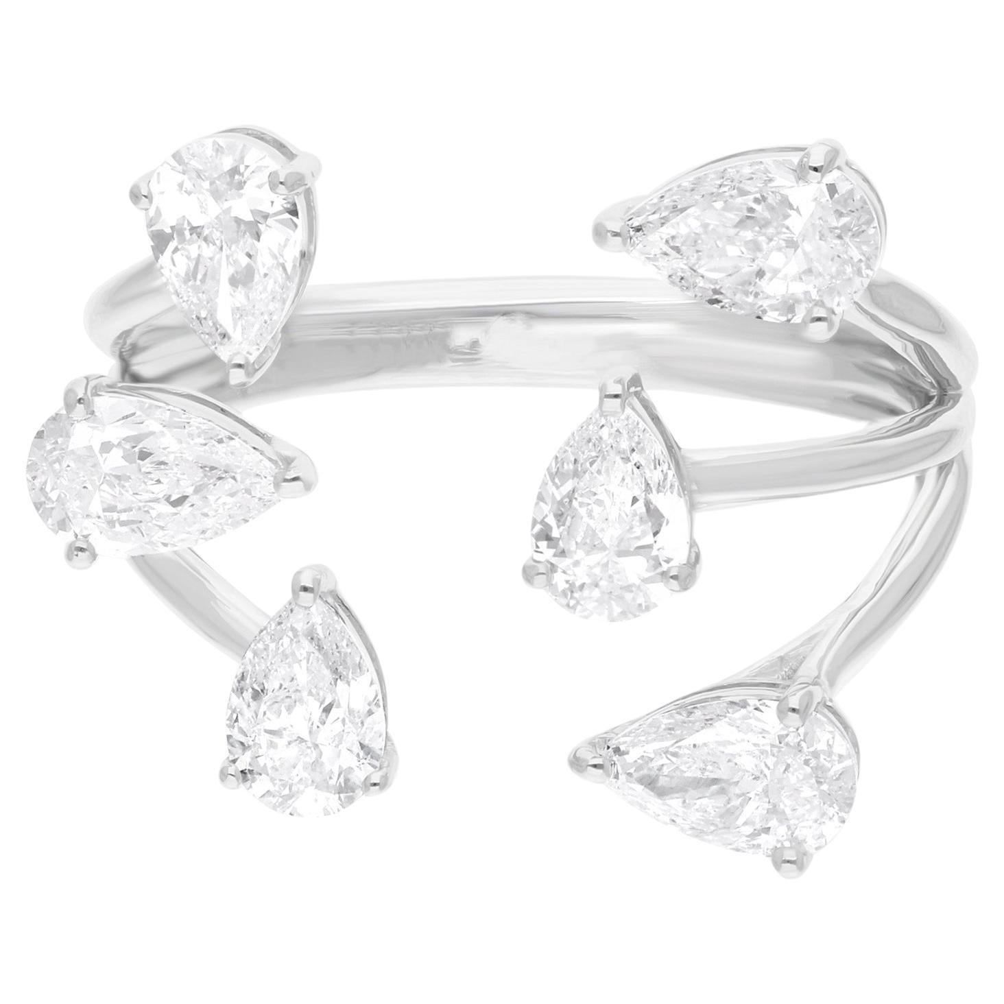 Natural 1.62 Carat Pear Diamond Cuff Ring 14 Karat White Gold Handmade Jewelry