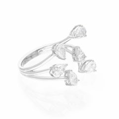 Natural 1.62 Carat Pear Diamond Cuff Ring 18 Karat White Gold Handmade Jewelry