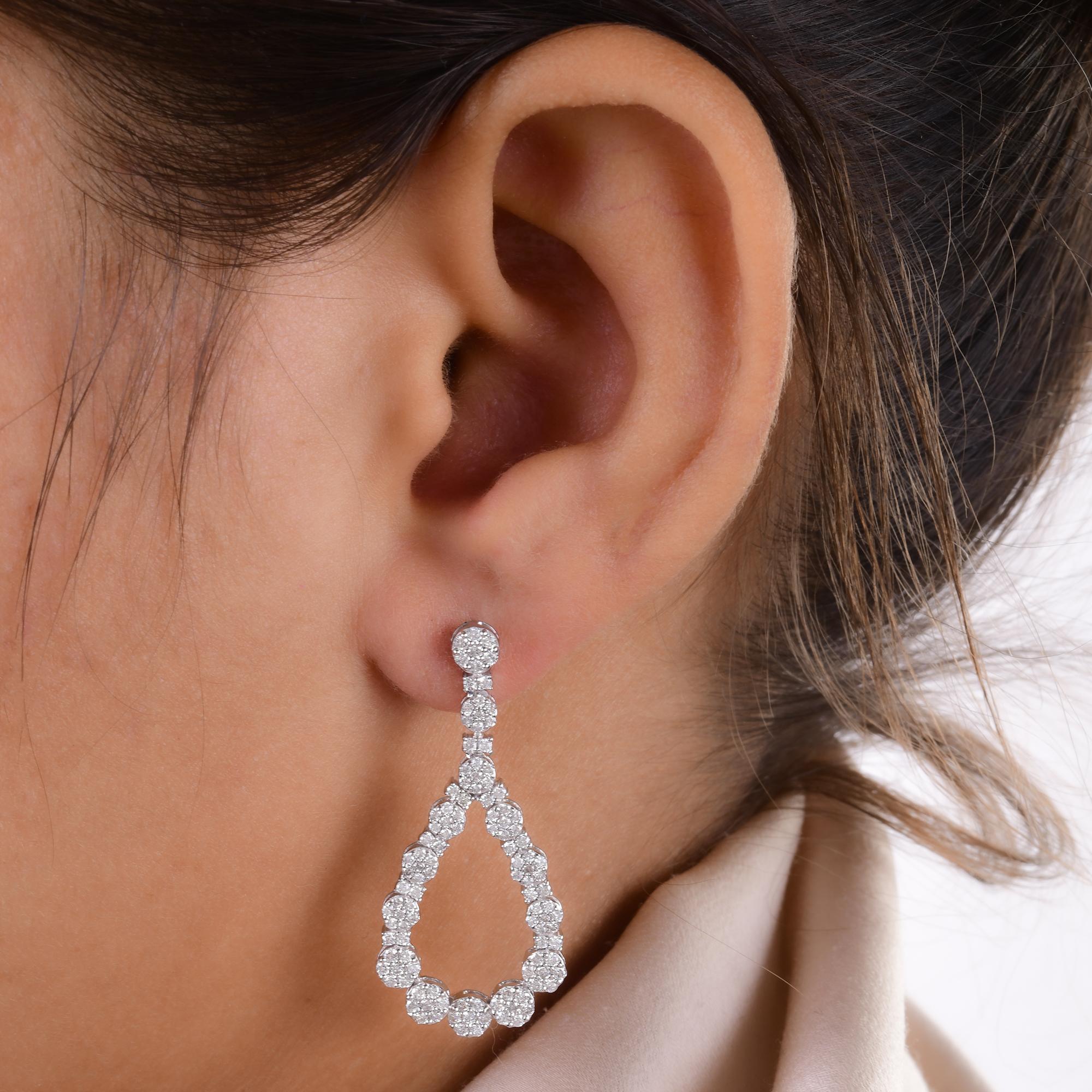 Modern Natural 1.62 Carat Round Diamond Dangle Earrings 14 Karat White Gold Jewelry For Sale