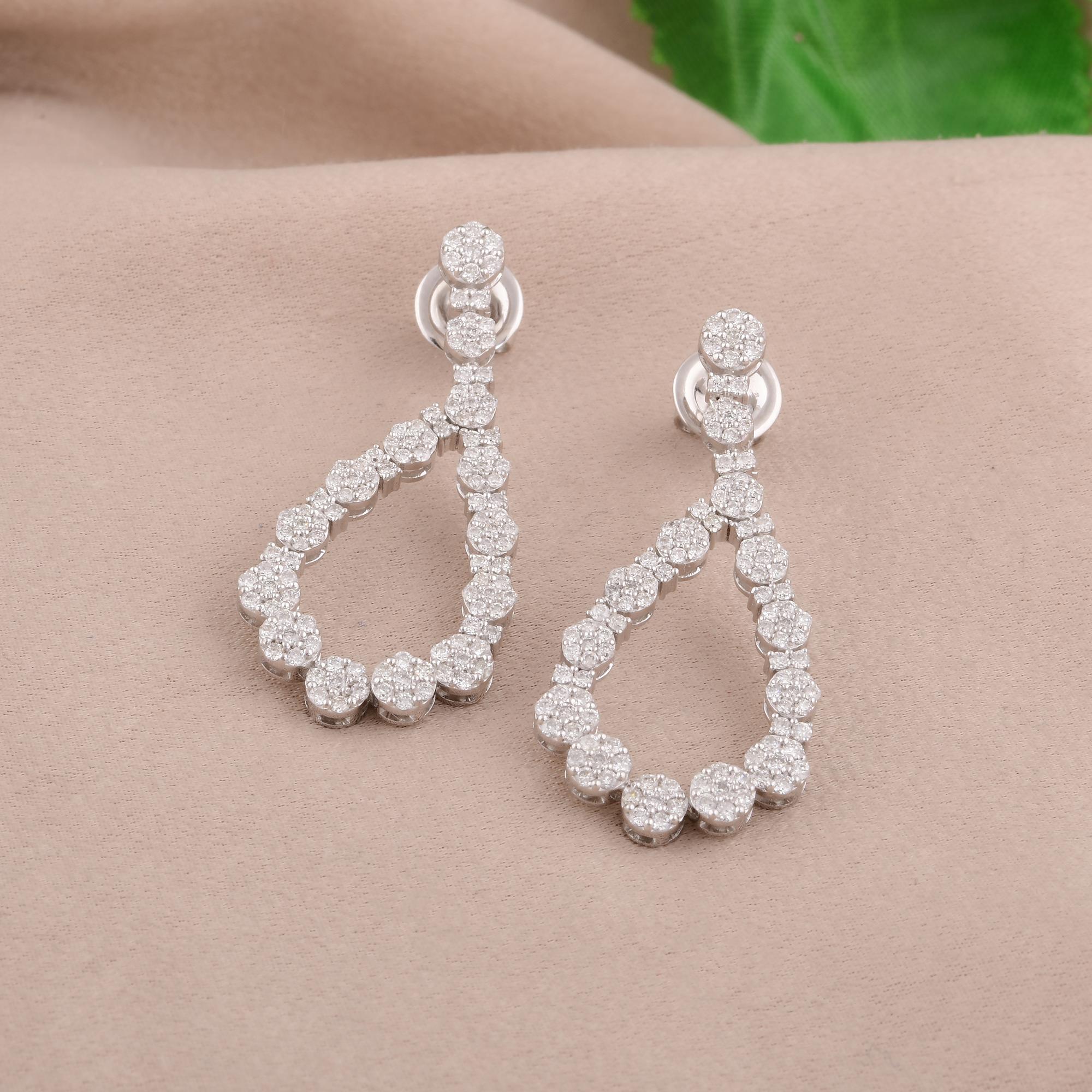 Modern Natural 1.62 Carat Round Diamond Dangle Earrings 18 Karat White Gold Jewelry For Sale