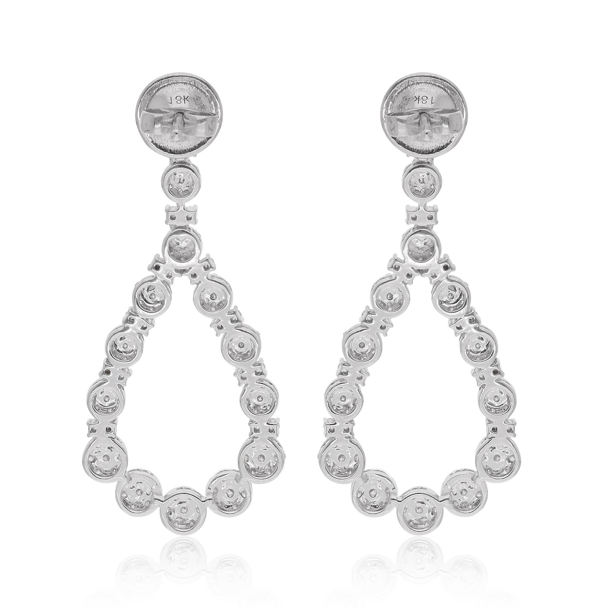 Round Cut Natural 1.62 Carat Round Diamond Dangle Earrings 18 Karat White Gold Jewelry For Sale