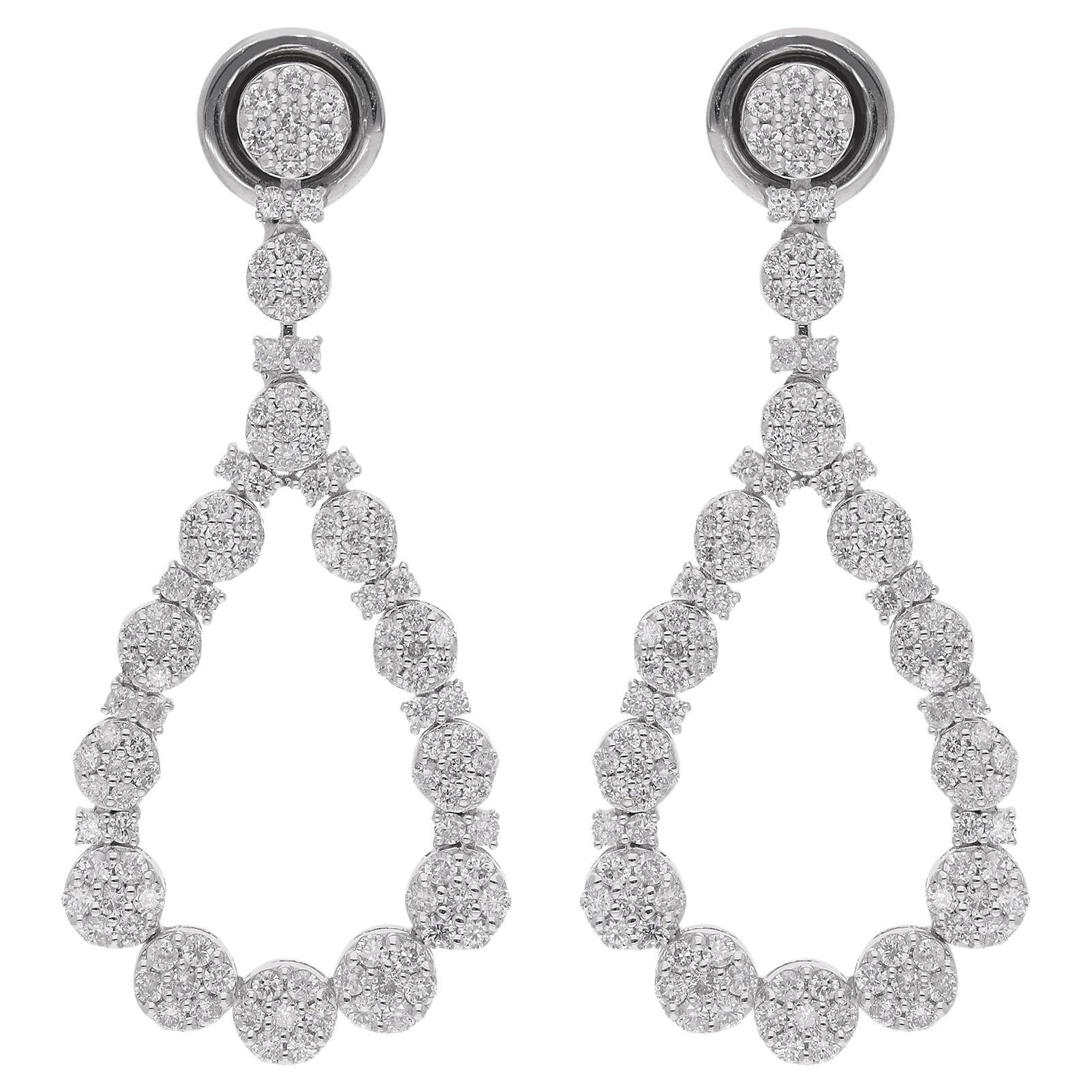 Natural 1.62 Carat Round Diamond Dangle Earrings 18 Karat White Gold Jewelry For Sale