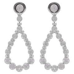 Natural 1.62 Carat Round Diamond Dangle Earrings 18 Karat White Gold Jewelry